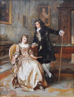 A Break in the Game - 19th Century Oil Painting of Snooker & Billiards History