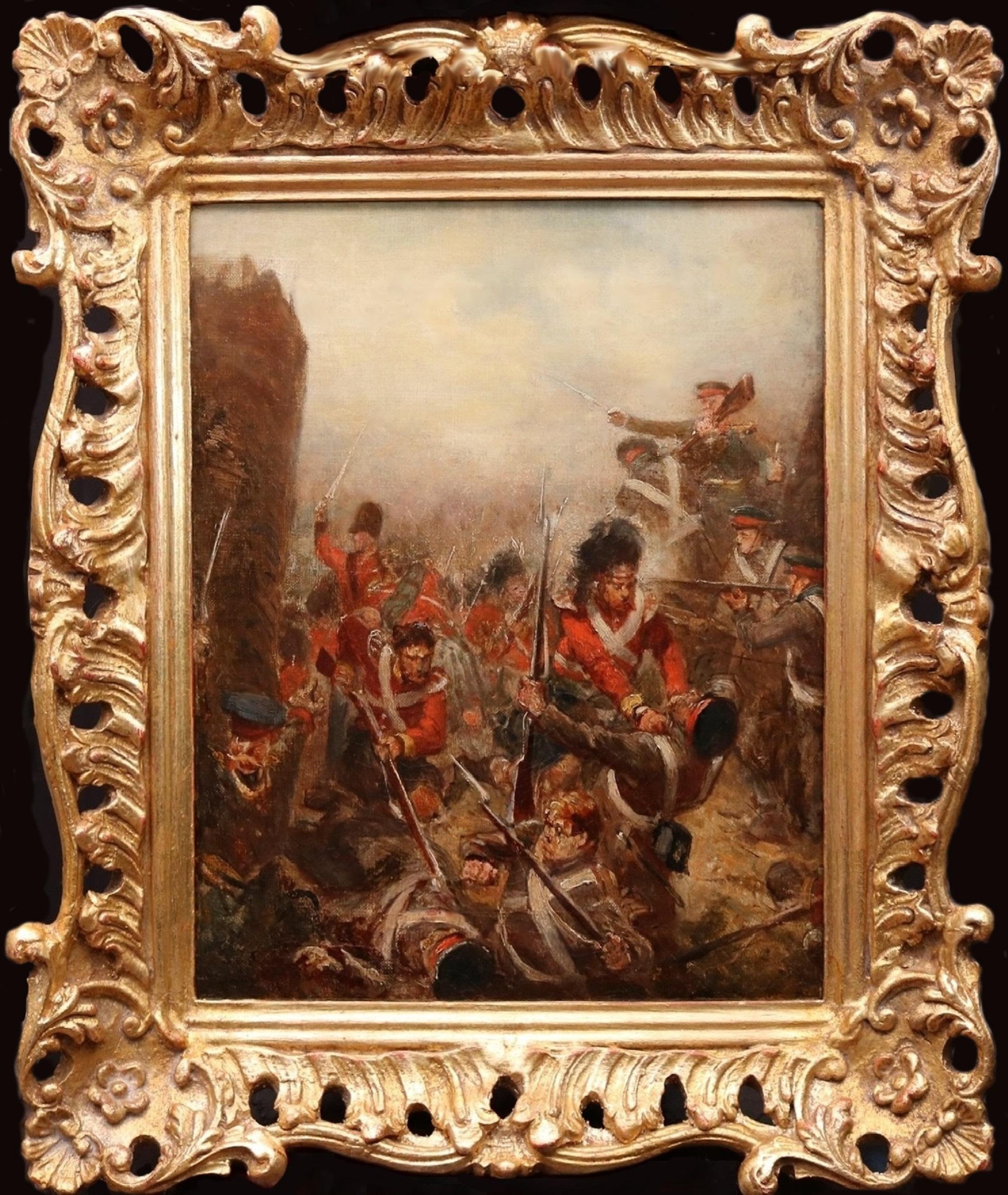 Robert Alexander Hillingford Landscape Painting - Advance of the Black Watch - 19th Century Oil Painting Crimean War Battle Scene 
