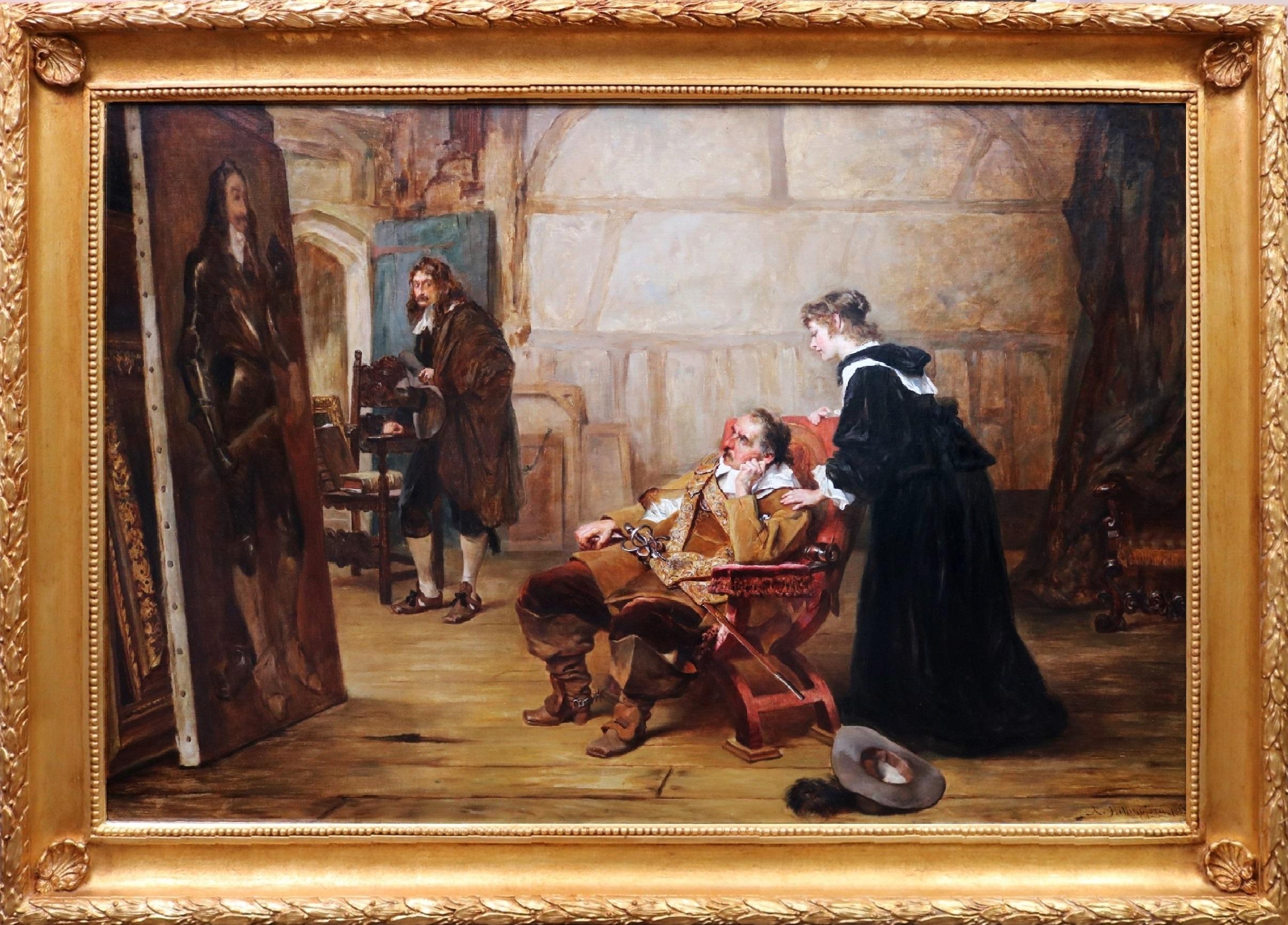 Robert Alexander Hillingford Interior Painting - An Awful Deed - 19th Century Oil Painting of Oliver Cromwell & Van Dyke Portrait