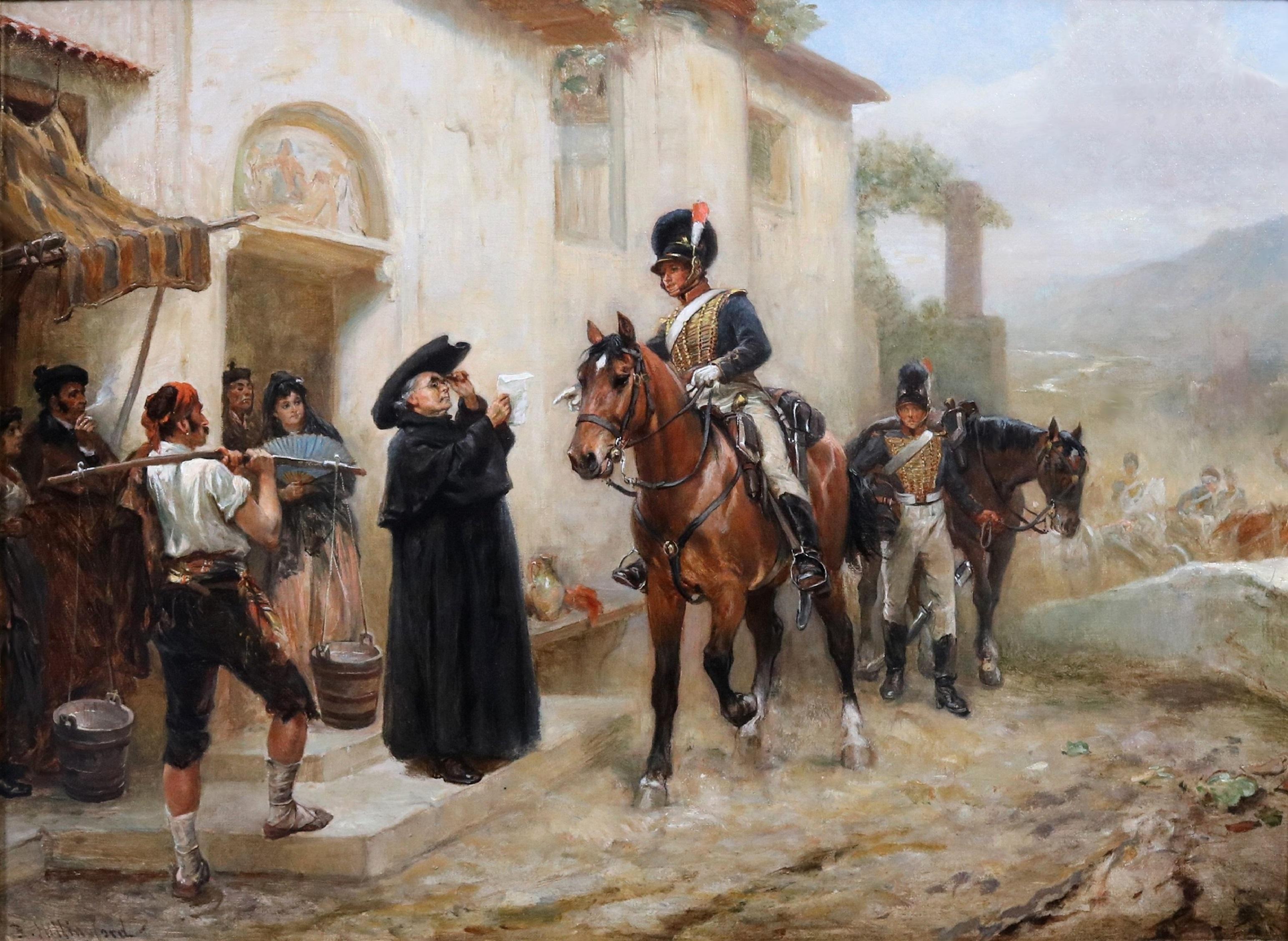 Arrest of Father Curtis - 19th Century Oli Painting of Peninsular War Napoleon - Brown Landscape Painting by Robert Alexander Hillingford