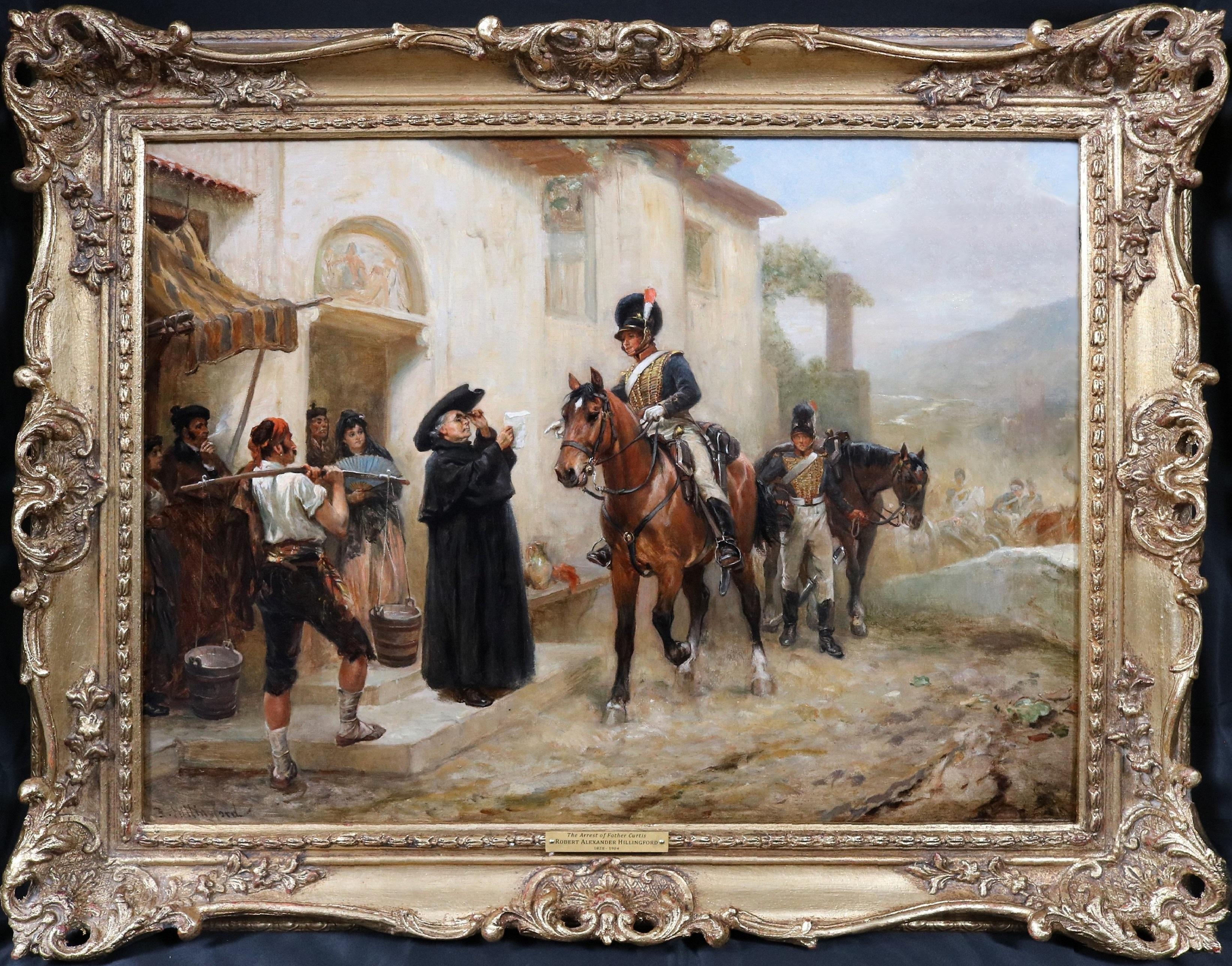 Robert Alexander Hillingford Landscape Painting - Arrest of Father Curtis - 19th Century Oli Painting of Peninsular War Napoleon
