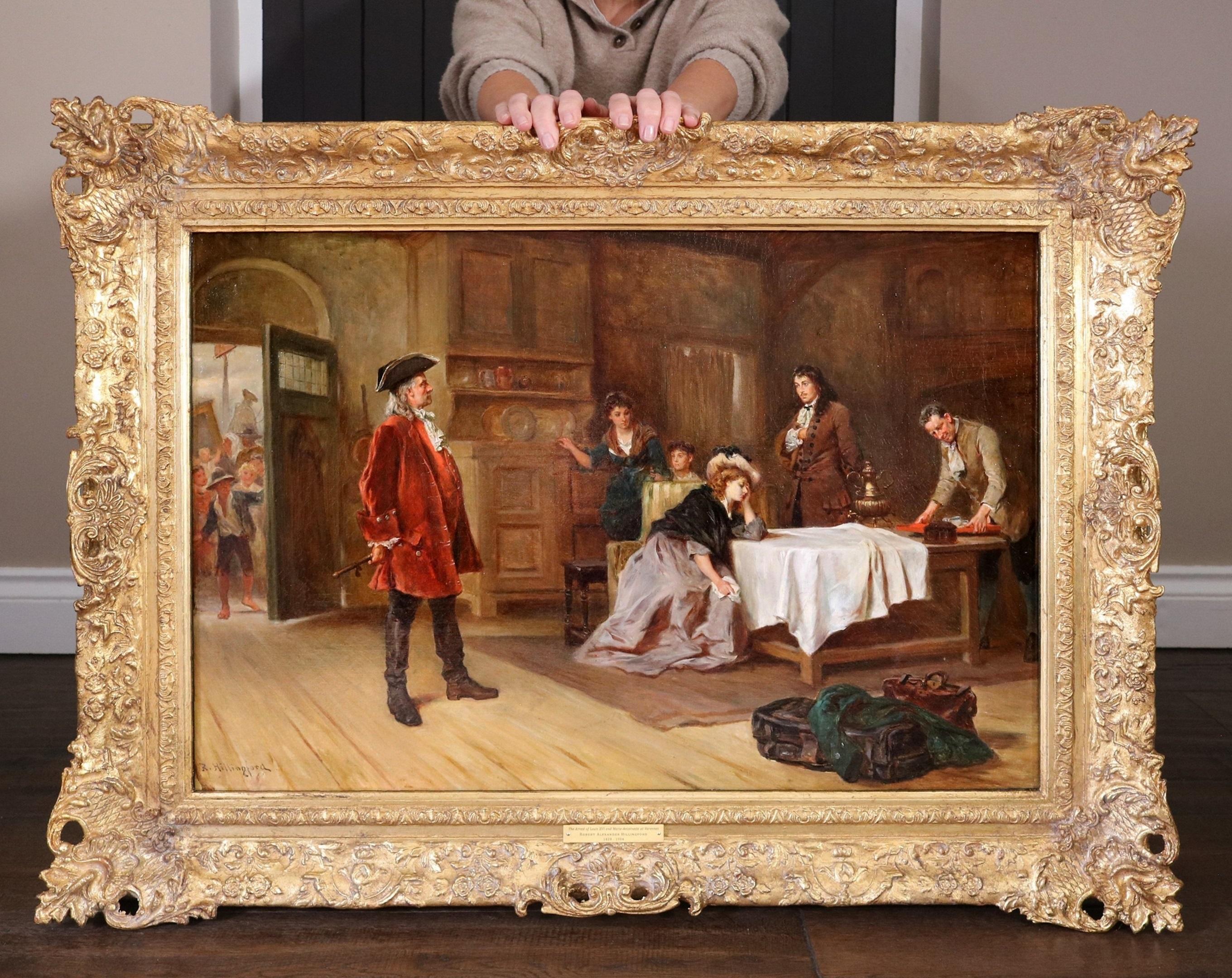 Landscape Painting di Robert Alexander Hillingford - Arresto di Luigi XVI e Marie Antoinette a Varennes - Pittura ad olio del XIX secolo