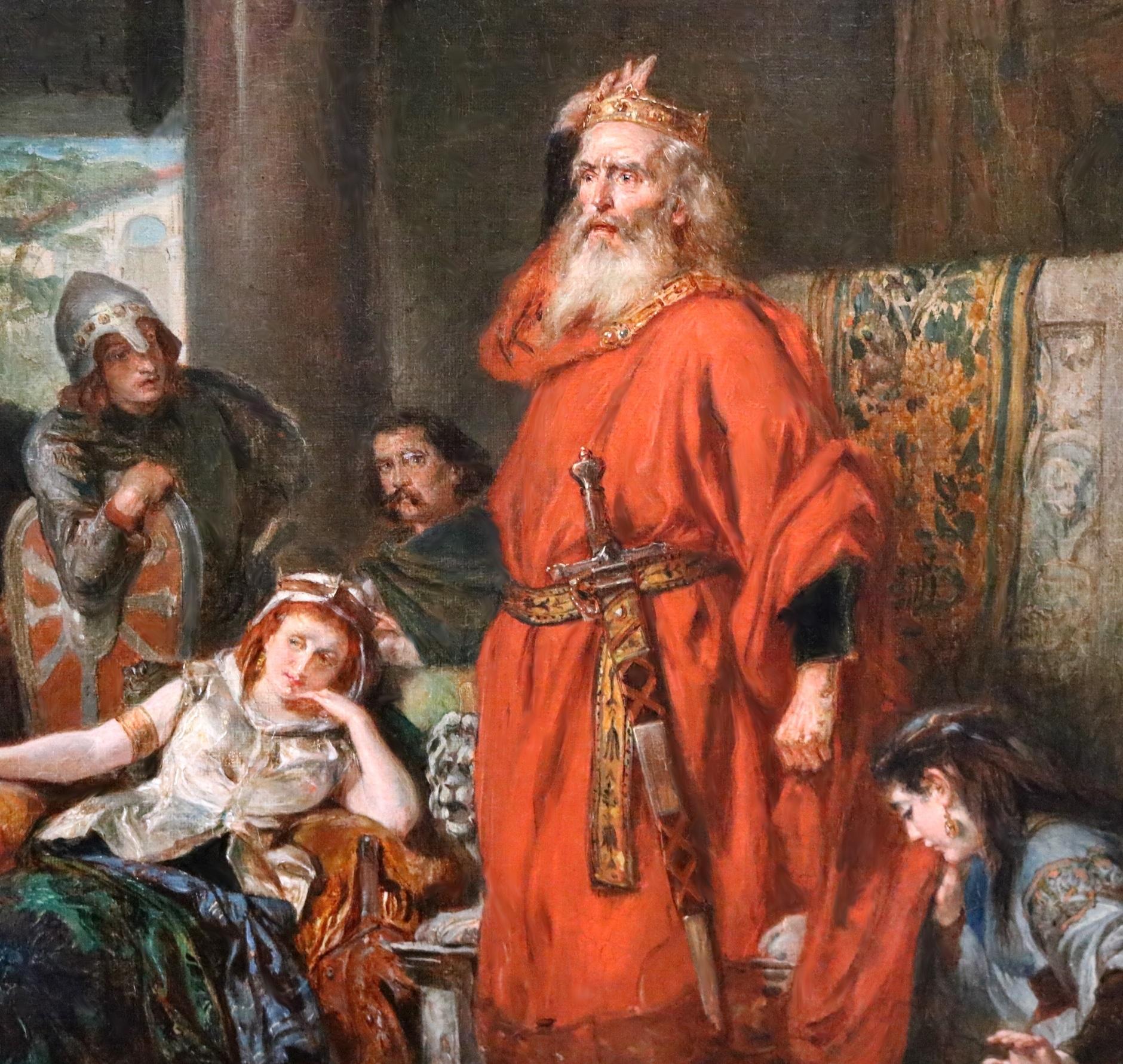 Banishment of Cordelia - Peinture à l'huile du 19ème siècle du roi Lear Shakespeare 6