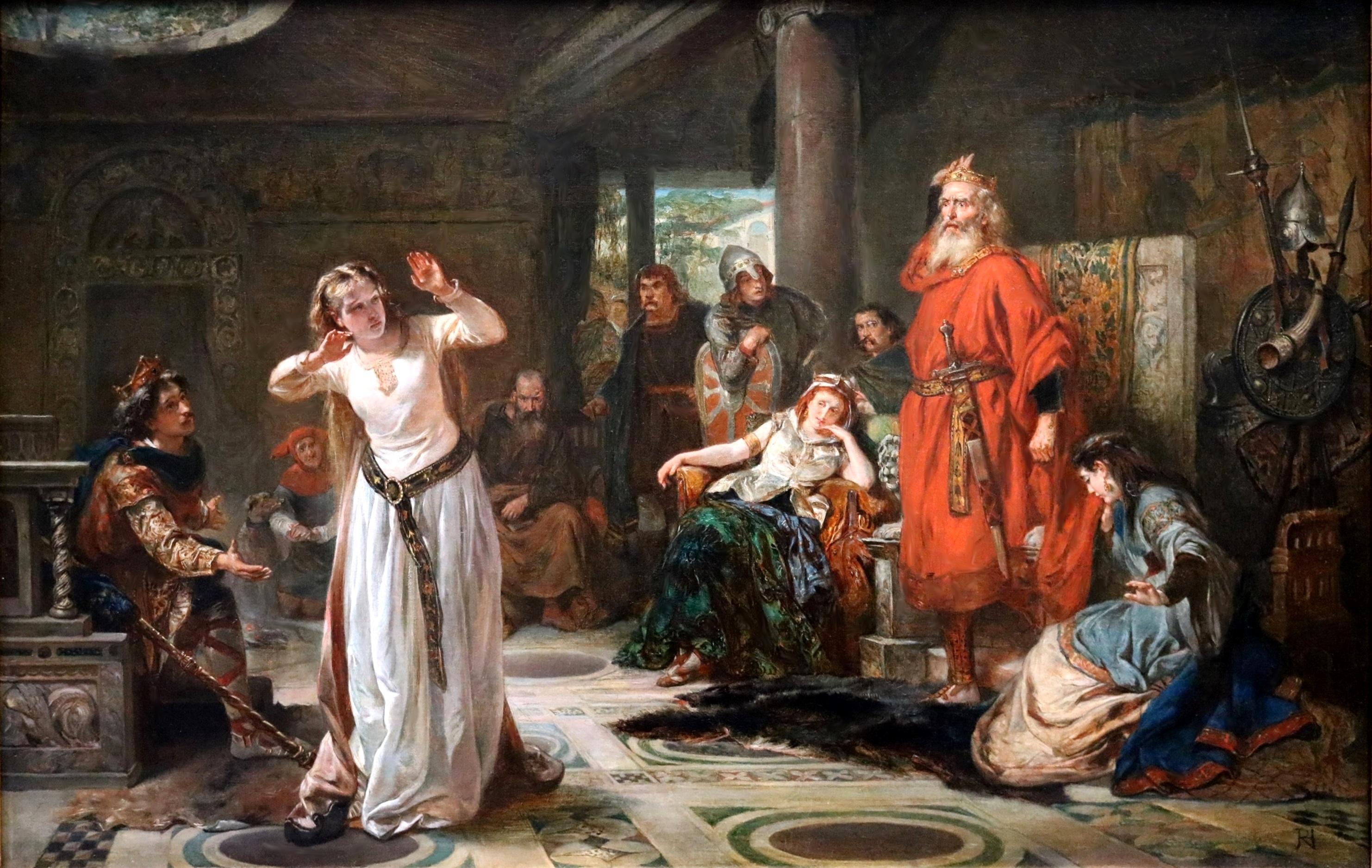 Banishment of Cordelia - Peinture à l'huile du 19ème siècle du roi Lear Shakespeare - École anglaise Painting par Robert Alexander Hillingford