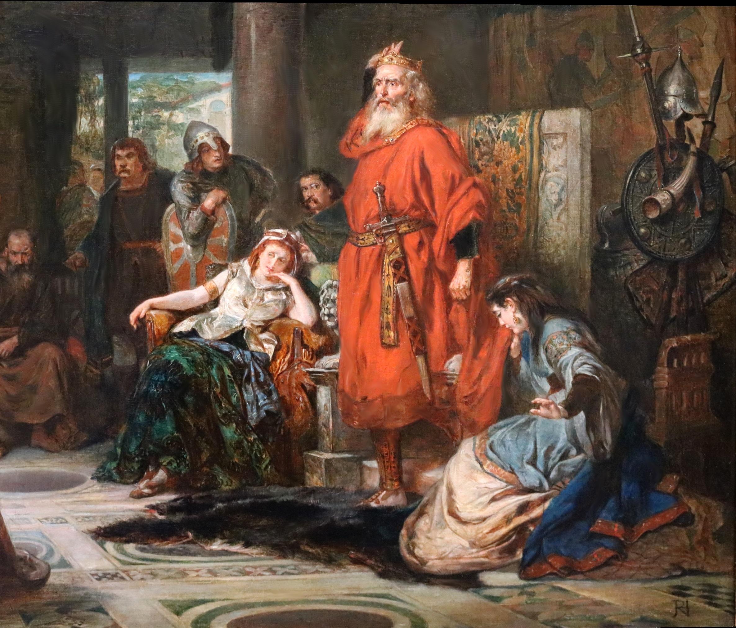 Banishment of Cordelia - Peinture à l'huile du 19ème siècle du roi Lear Shakespeare 1
