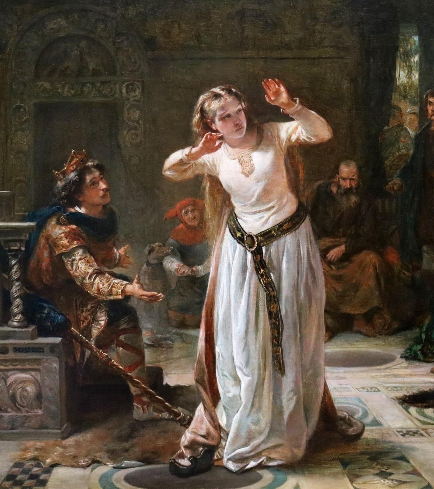 Banishment of Cordelia - Peinture à l'huile du 19ème siècle du roi Lear Shakespeare 3