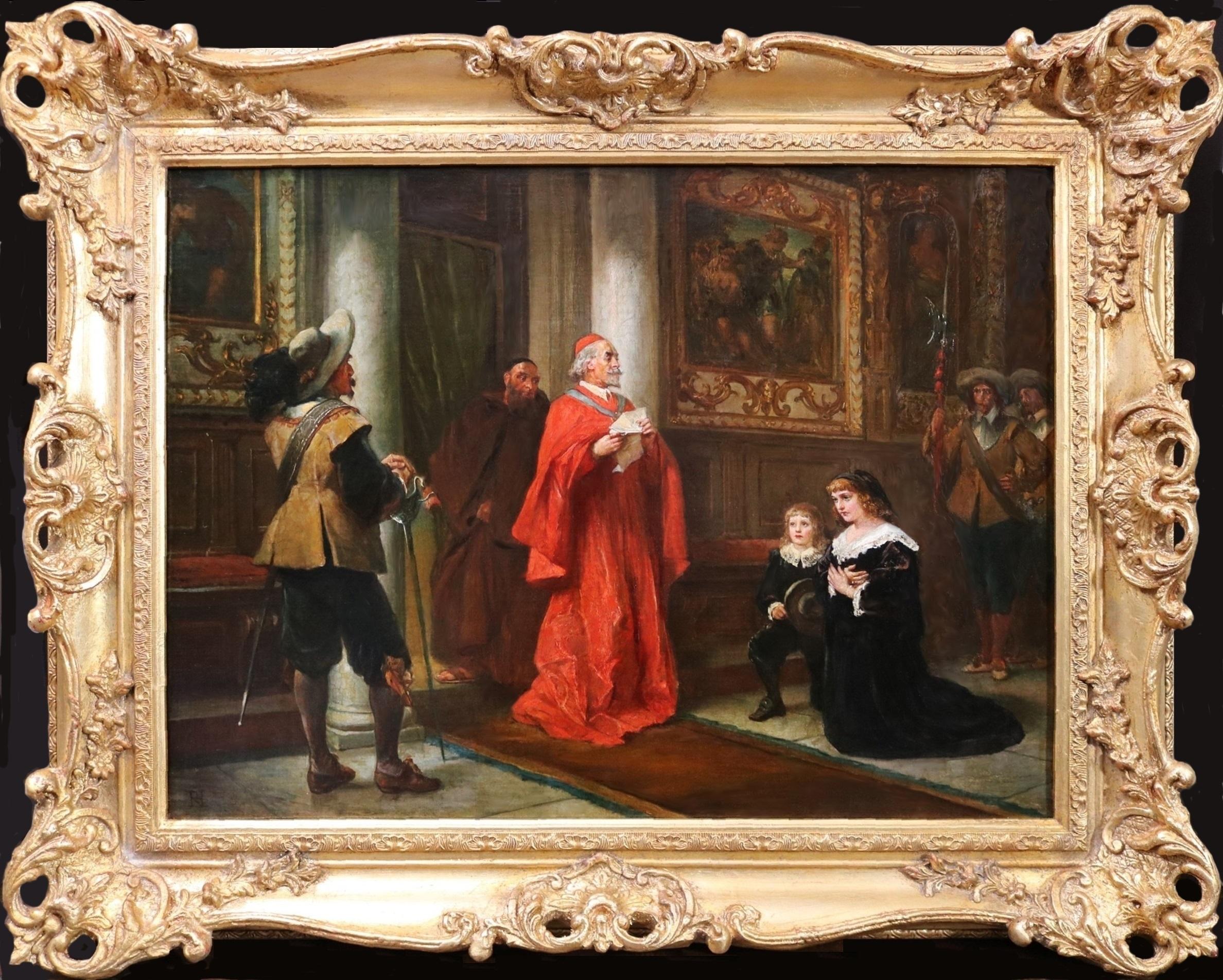 Robert Alexander Hillingford Portrait Painting - Cardinal Richelieu - 19th Century Oil Painting of French Statesman English Novel