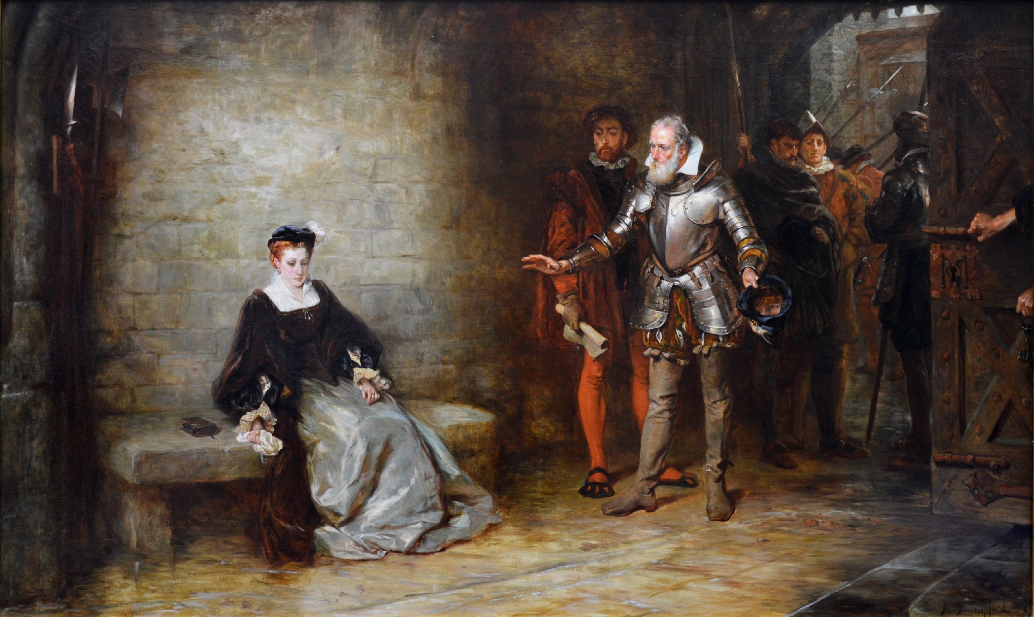 Elizabeth dans la Tour - Peinture à l'huile du 19e siècle Scène célèbre Tour de Londres - Victorien Painting par Robert Alexander Hillingford