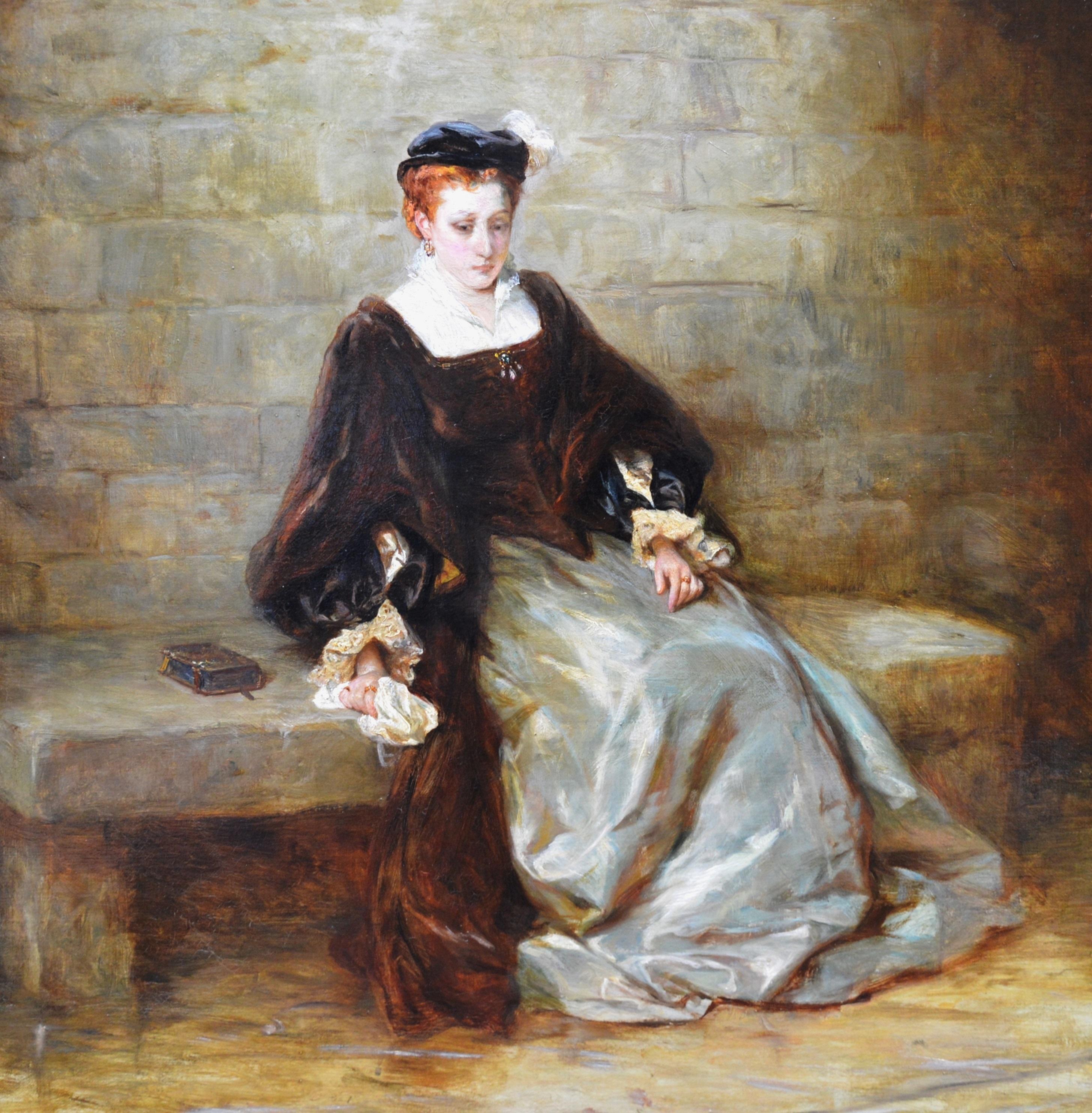 Elizabeth in the Tower - 19th Century Oil Painting Famous Scene Tower of London  - Black Interior Painting by Robert Alexander Hillingford