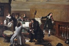 Quadro ad olio di genere storico del XIX secolo di grandi dimensioni raffigurante un gruppo di musicisti