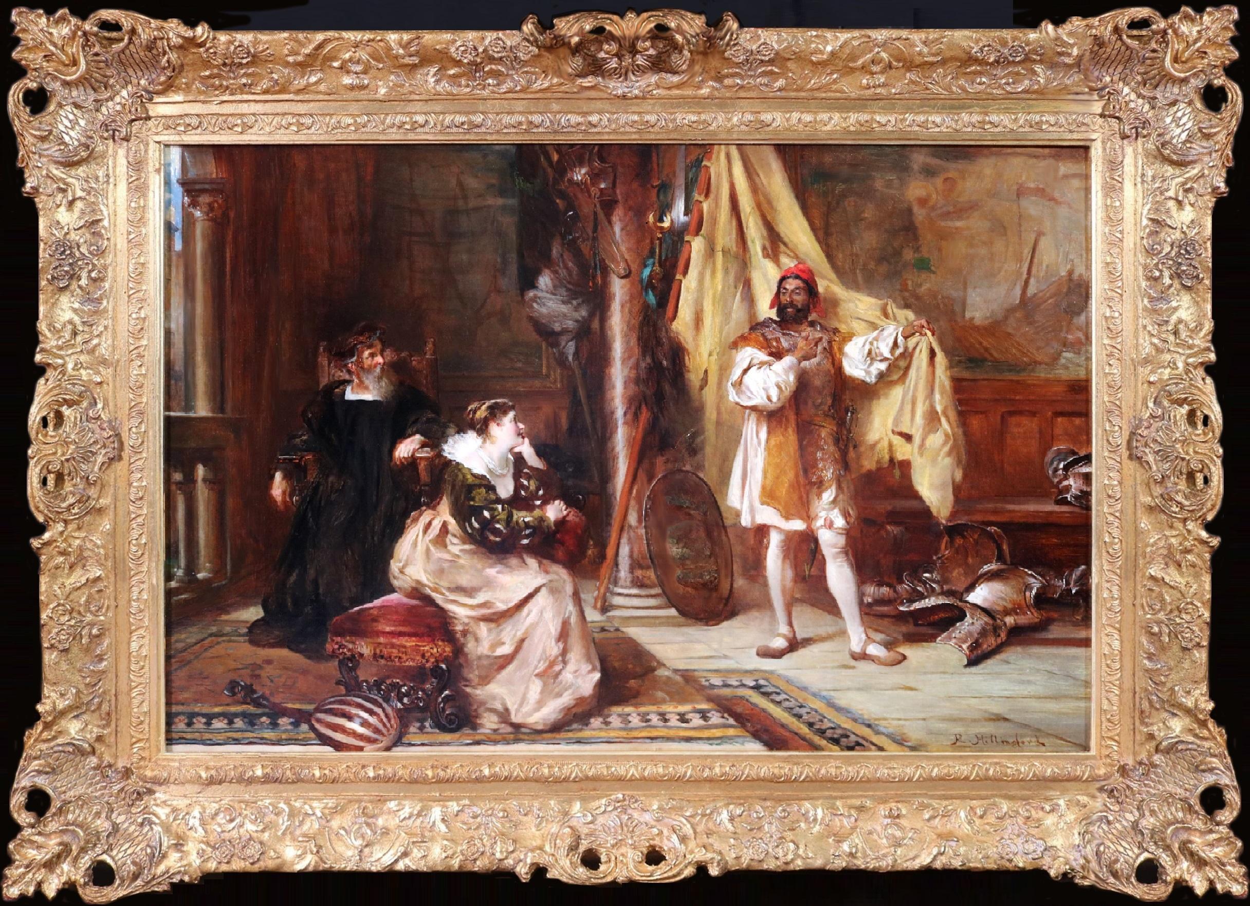 ‘Othello recounting his adventures to Desdemona and Brabantio’ by Robert Alexander Hillingford (1828-1904). 

The painting – which depicts Shakespeare’s Venetian general, his lover Desdemona, and her senator father – is signed by the artist and