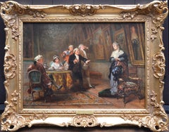 La longue galerie:: Hardwick Hall - peinture à l'huile d'une demeure seigneuriale anglaise du 19e siècle