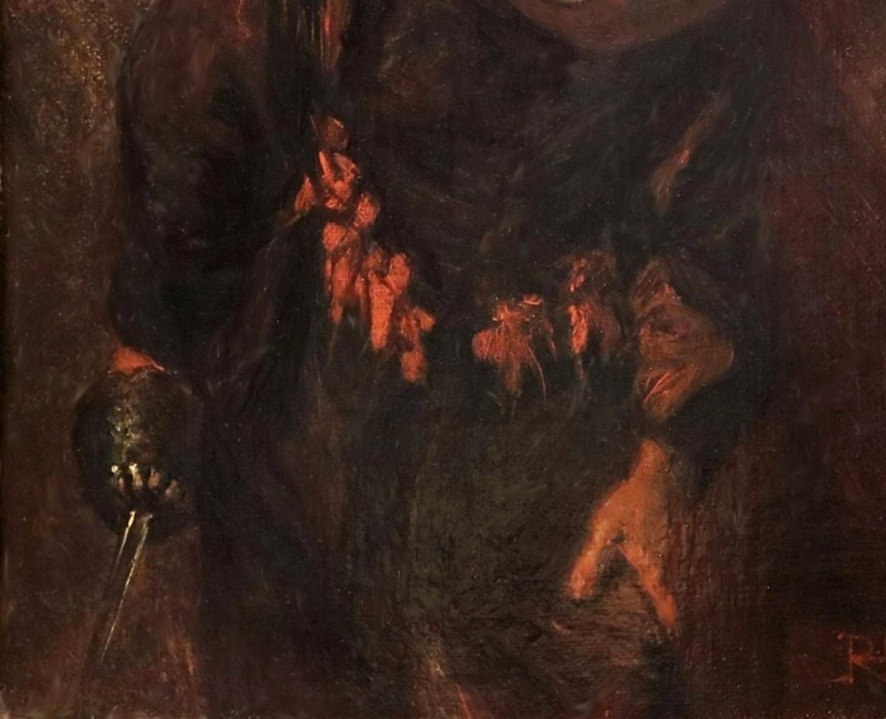 « The Plot Revealed » - Peinture à l'huile de Sir Walter Scott datant de la guerre civile anglaise du 19e siècle 1