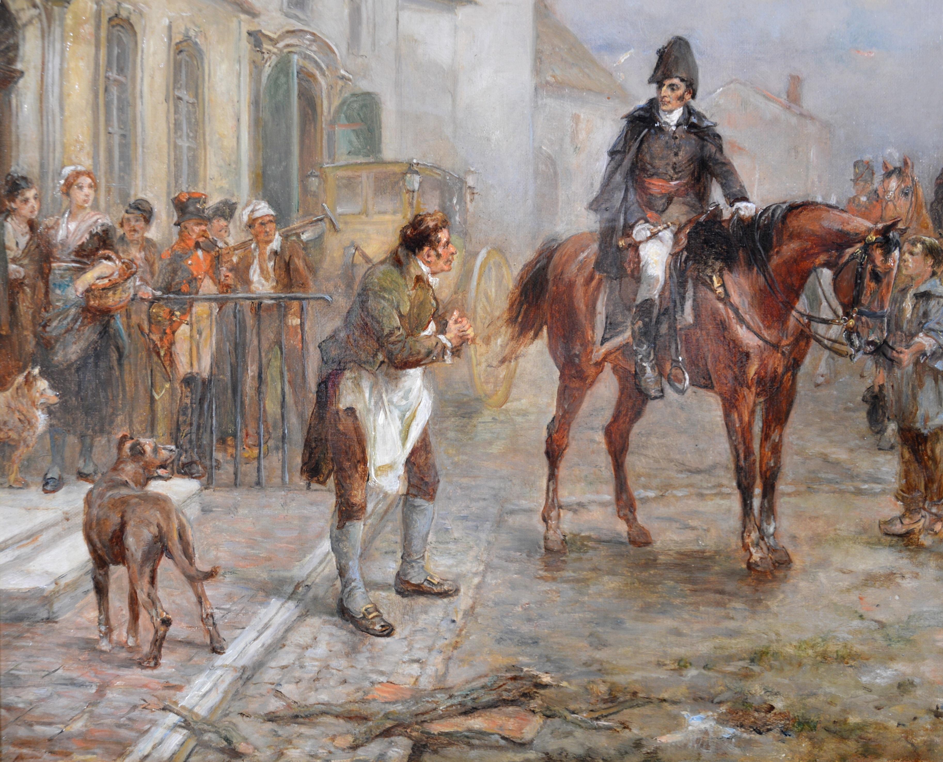 ‘Wellington before Waterloo’ by Robert Alexander Hillingford (1828-1904). 

The painting – which depicts the Duke of Wellington astride his charger Copenhagen talking to an innkeeper whilst Life Guards water their horses – is signed by the artist