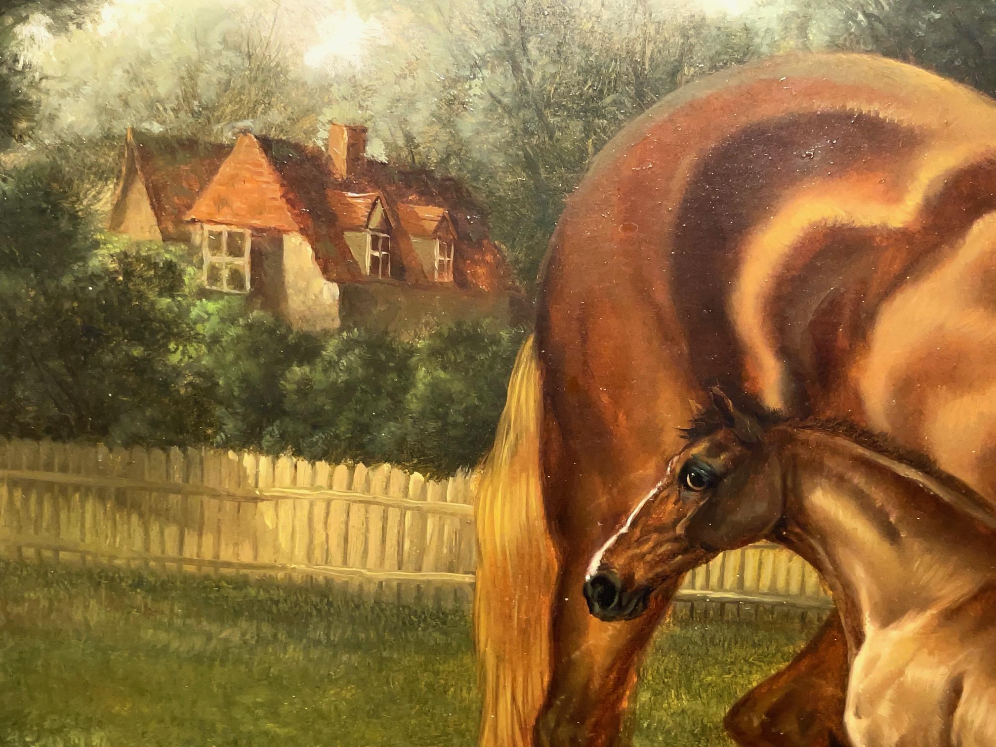 Mare and foals in pasture - Painting by Robert Alexander
