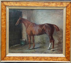Antique Portrait of a chestnut horse in stable - Scottish 19th century art oil painting