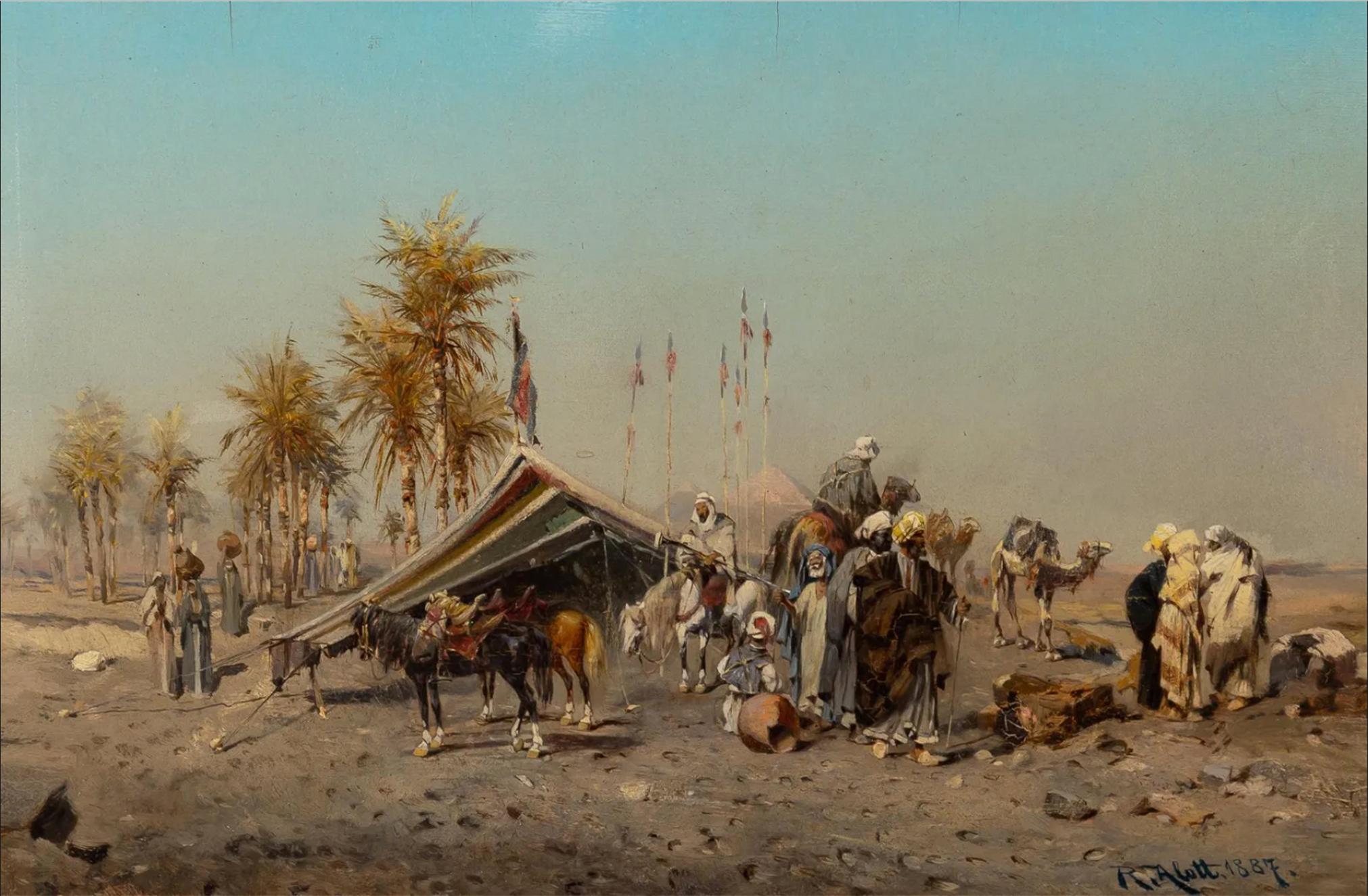 Robert Alott, 1850-1910  Oasis in the Desert  oil painting . For Sale 1
