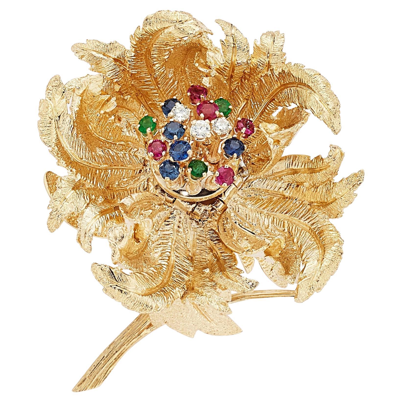 Robert Altman 14k Yellow Gold 1.1 ct Gem Articulating Flower Brooch