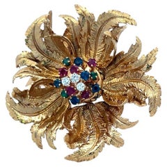 Robert Altman 14K YG Pin Brooch with 0.18 Carat Diamonds and Multi Gemstones