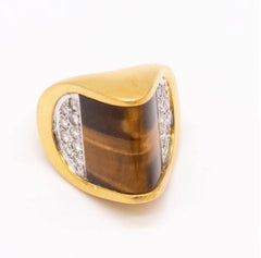 Robert Altman 1970 New York Geometric Ring 18Kt Gold 20.75 Diamonds & Tiger Eye