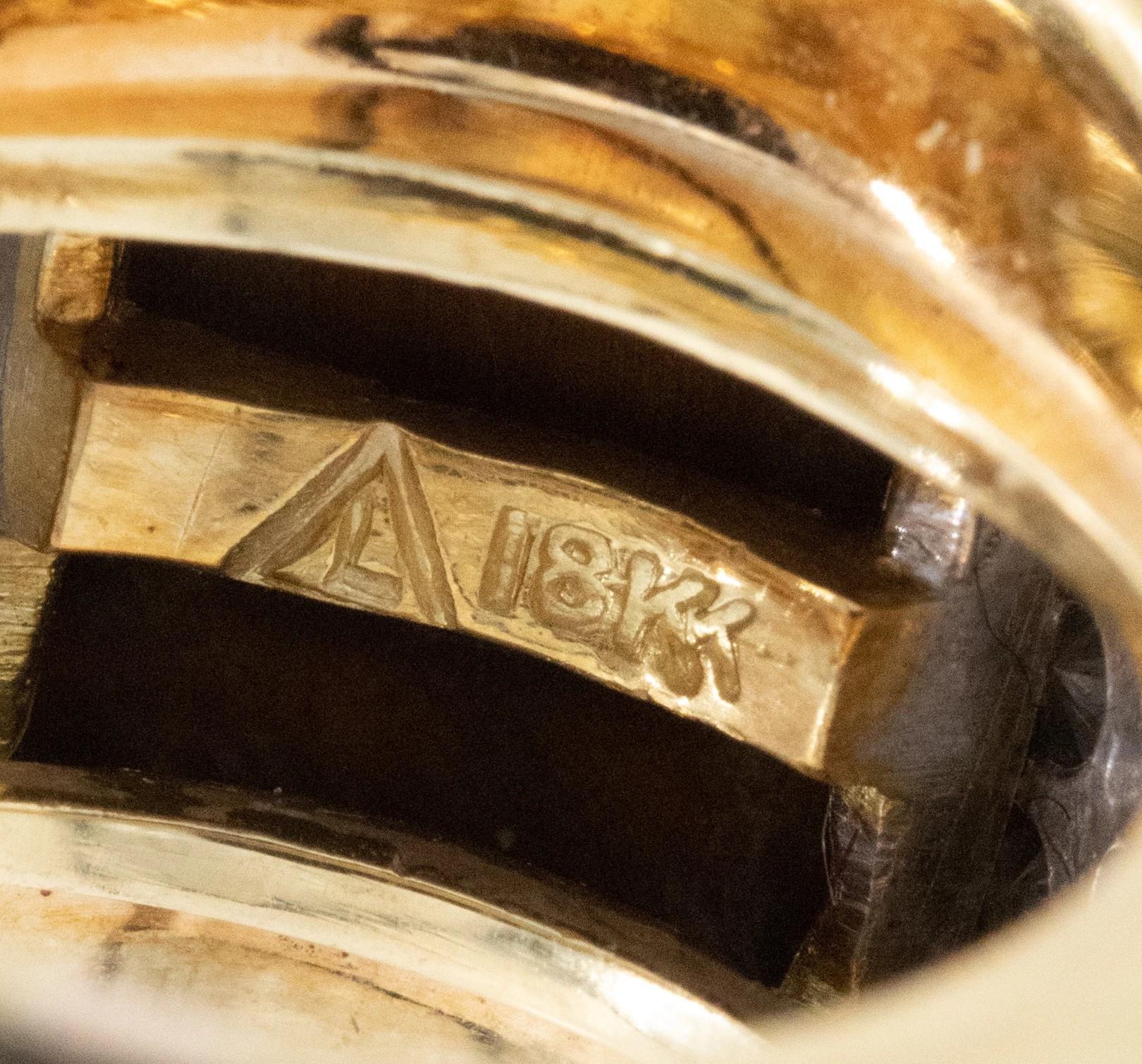 Women's or Men's Robert Altman 1970 New York Geometric Ring 18Kt Gold 20.75 Diamonds & Tiger Eye