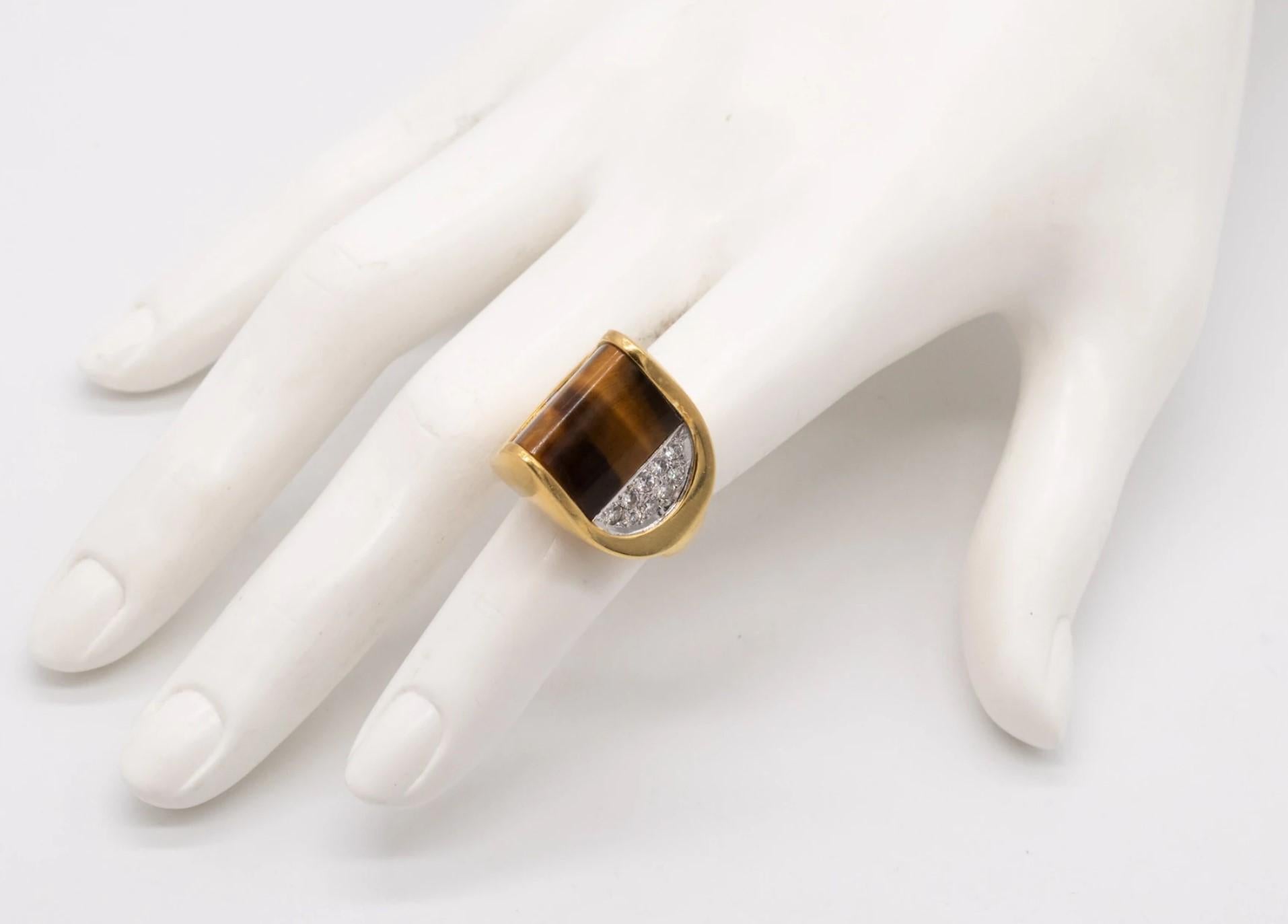 Robert Altman 1970 New York Geometric Ring 18Kt Gold 20.75 Diamonds & Tiger Eye 2