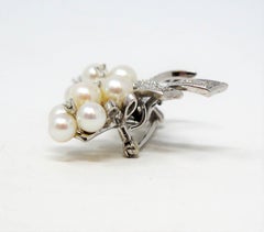 Robert Altman Diamond and Cultured Pearl Ribbon Brooch in 14 Karat White Gold