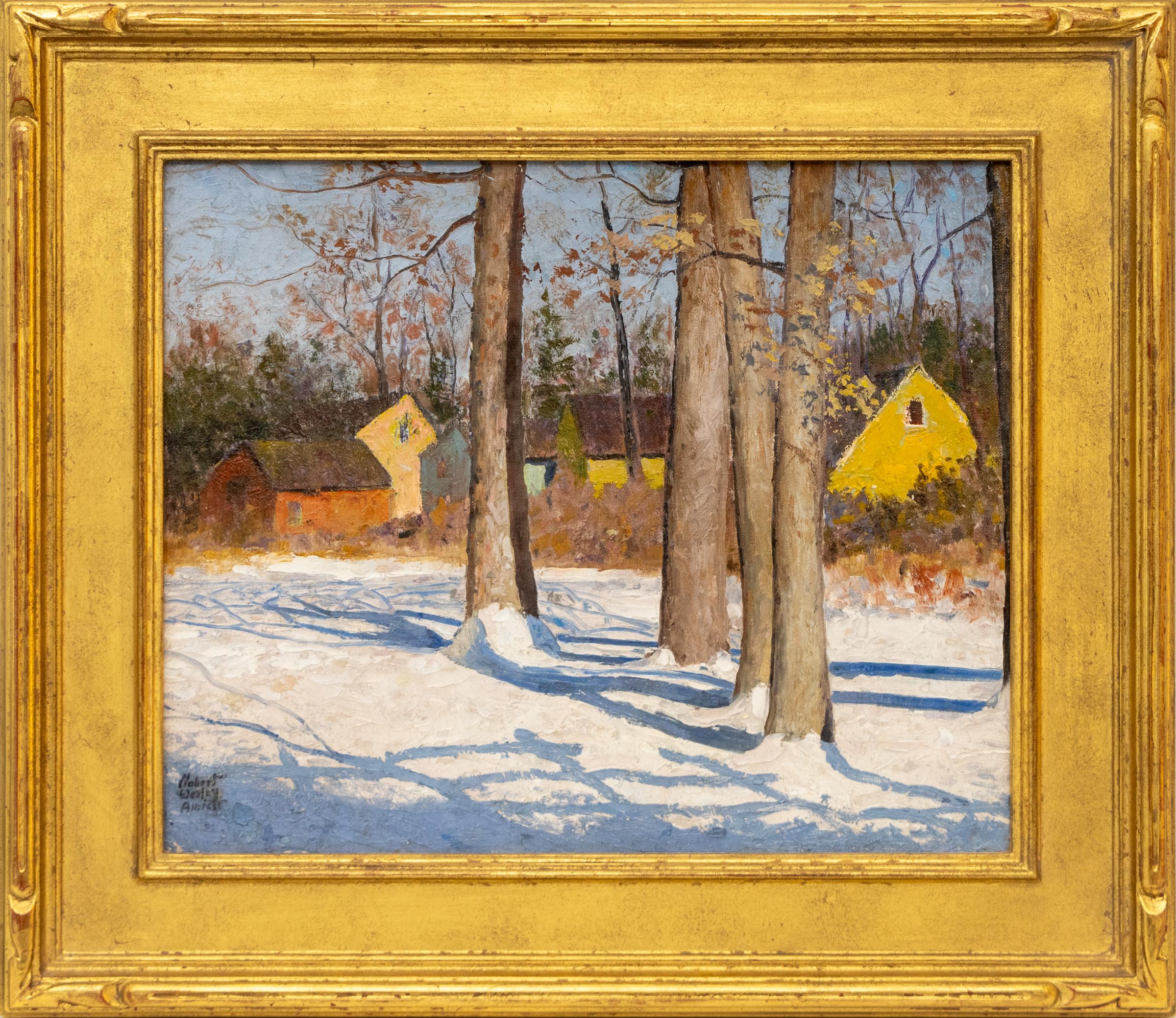 1935 Paesaggio invernale con boschetto innevato dipinto a olio - Art of Winter Vintage - Painting Impressionismo americano di Robert Amick