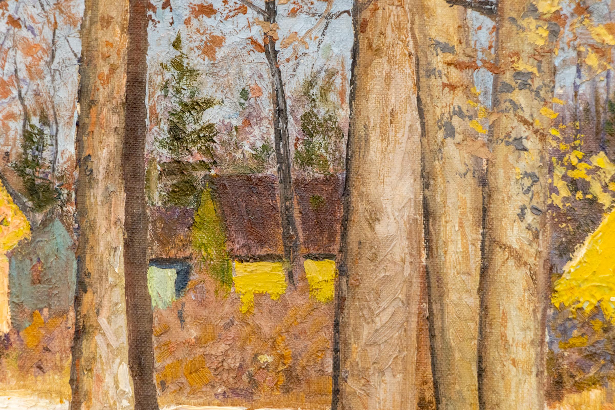 1935 Paesaggio invernale con boschetto innevato dipinto a olio - Art of Winter Vintage in vendita 2