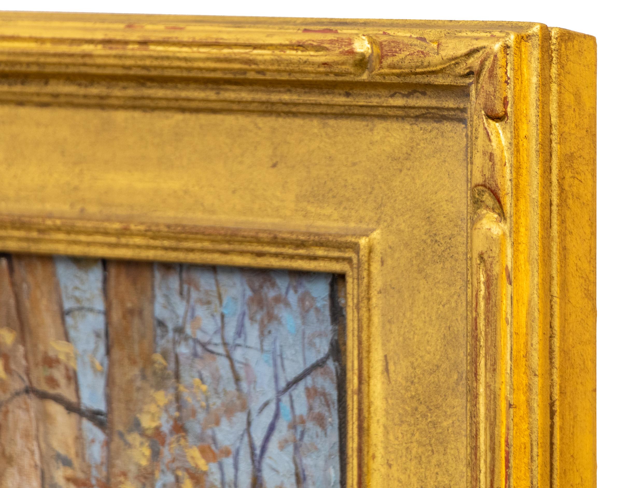 1935 Paesaggio invernale con boschetto innevato dipinto a olio - Art of Winter Vintage in vendita 5