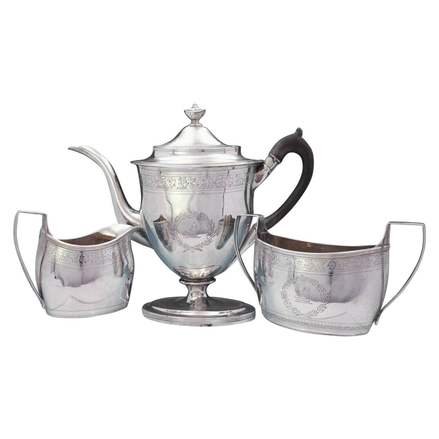 Robert and David Hennell English Georgian Sterling Silver Coffee Set 3-Piece