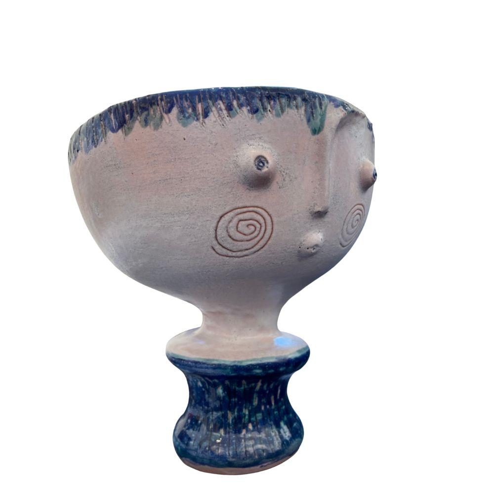 Vase visage bleu (Französische Schule), Sculpture, von Robert & Jean Cloutier