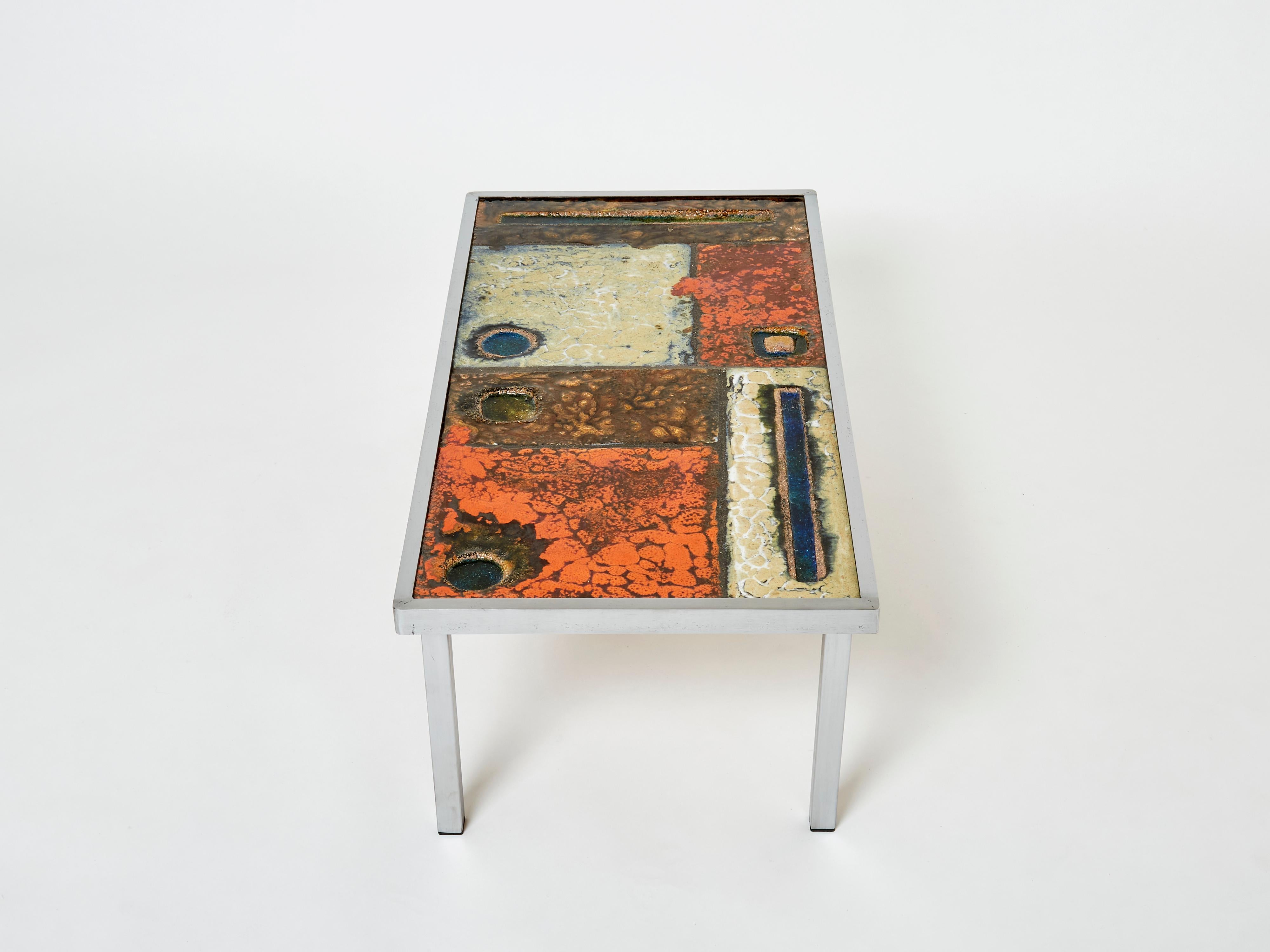 Robert and Jean Cloutier Ceramic Steel Coffee Table, 1950s For Sale 4