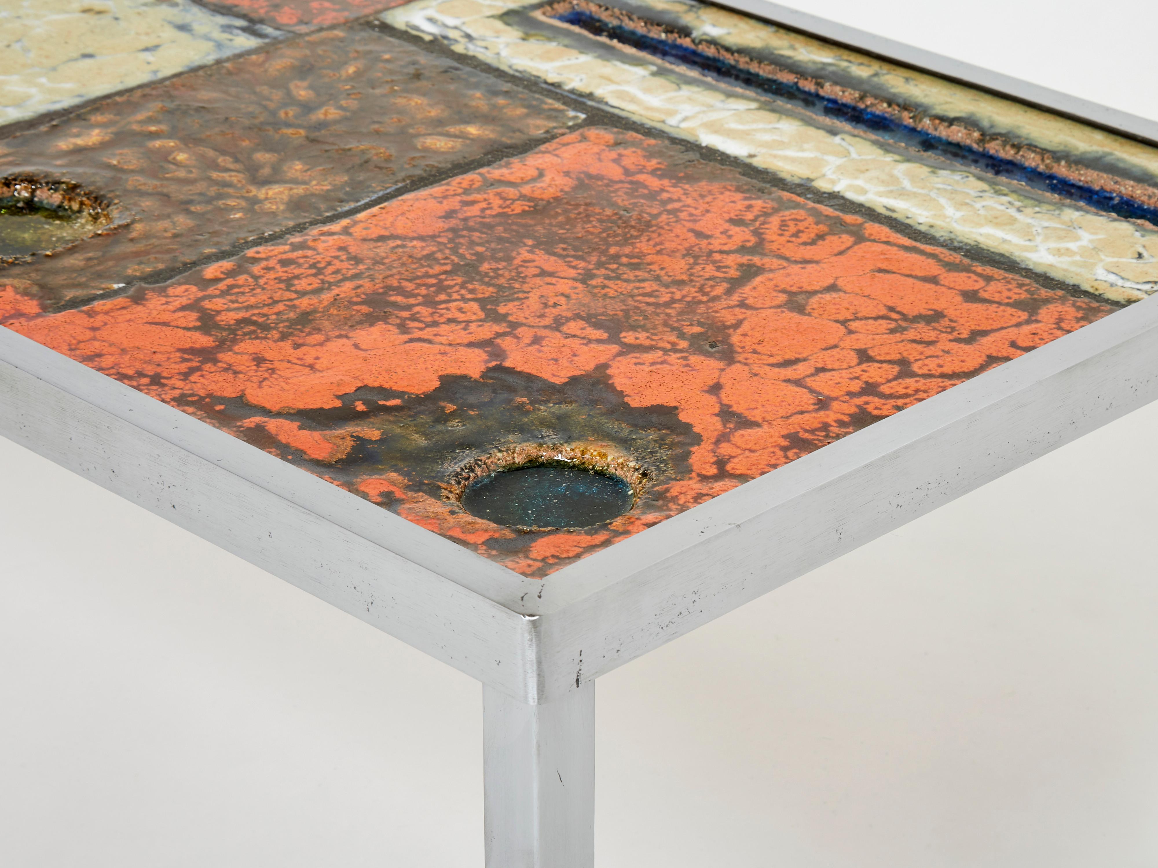 Mid-20th Century Robert and Jean Cloutier Ceramic Steel Coffee Table, 1950s For Sale