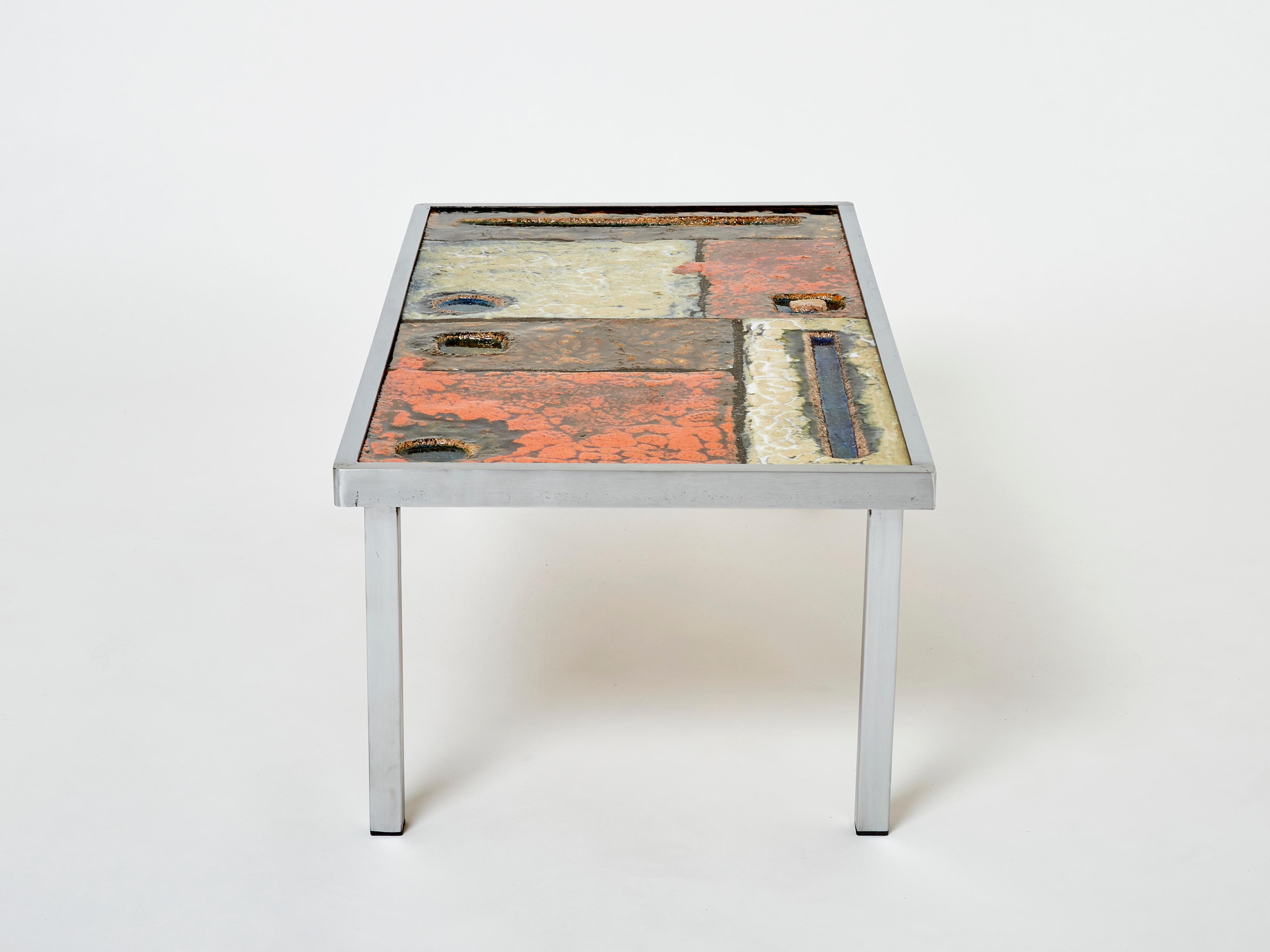 Robert and Jean Cloutier Ceramic Steel Coffee Table, 1950s For Sale 2