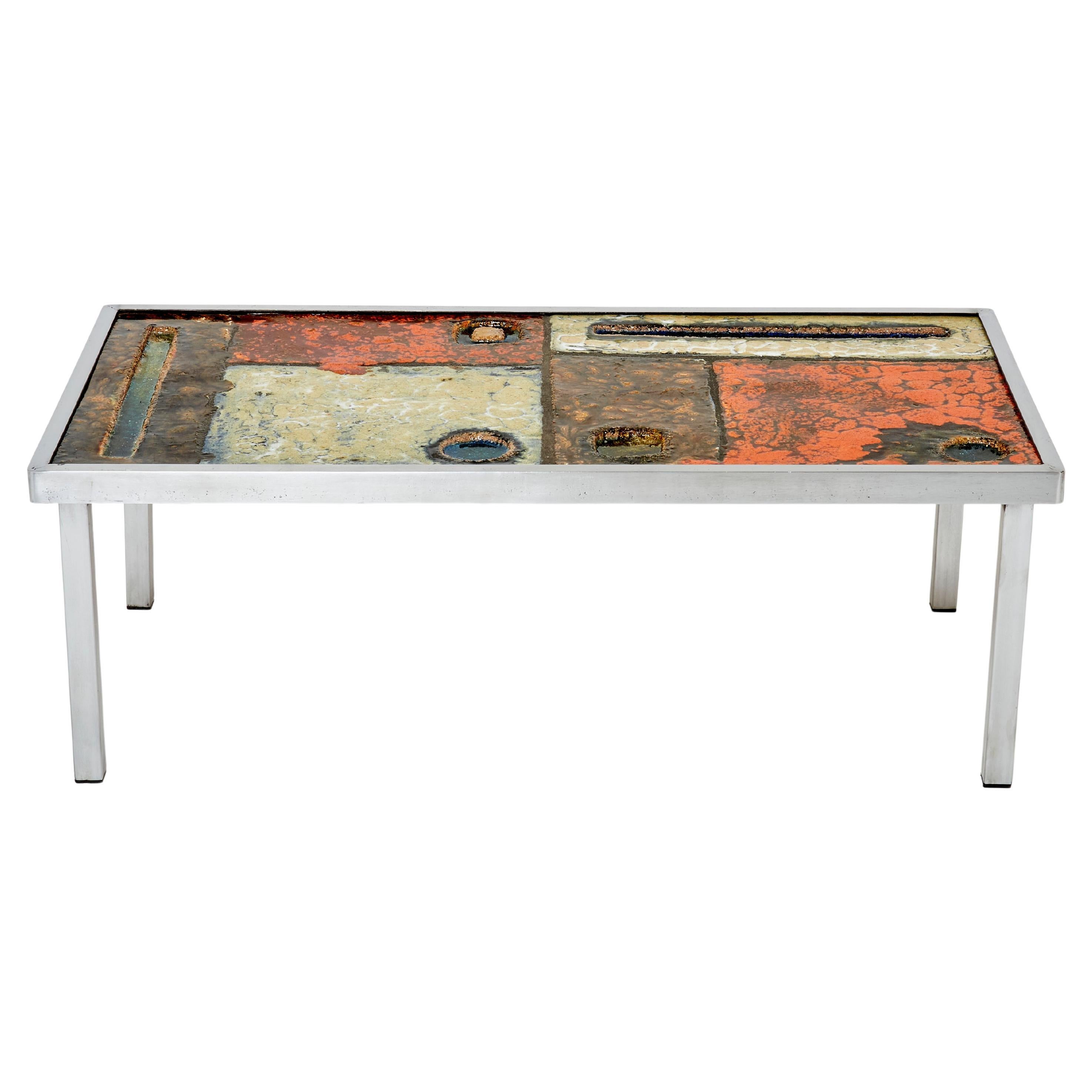 Robert and Jean Cloutier Ceramic Steel Coffee Table, 1950s For Sale