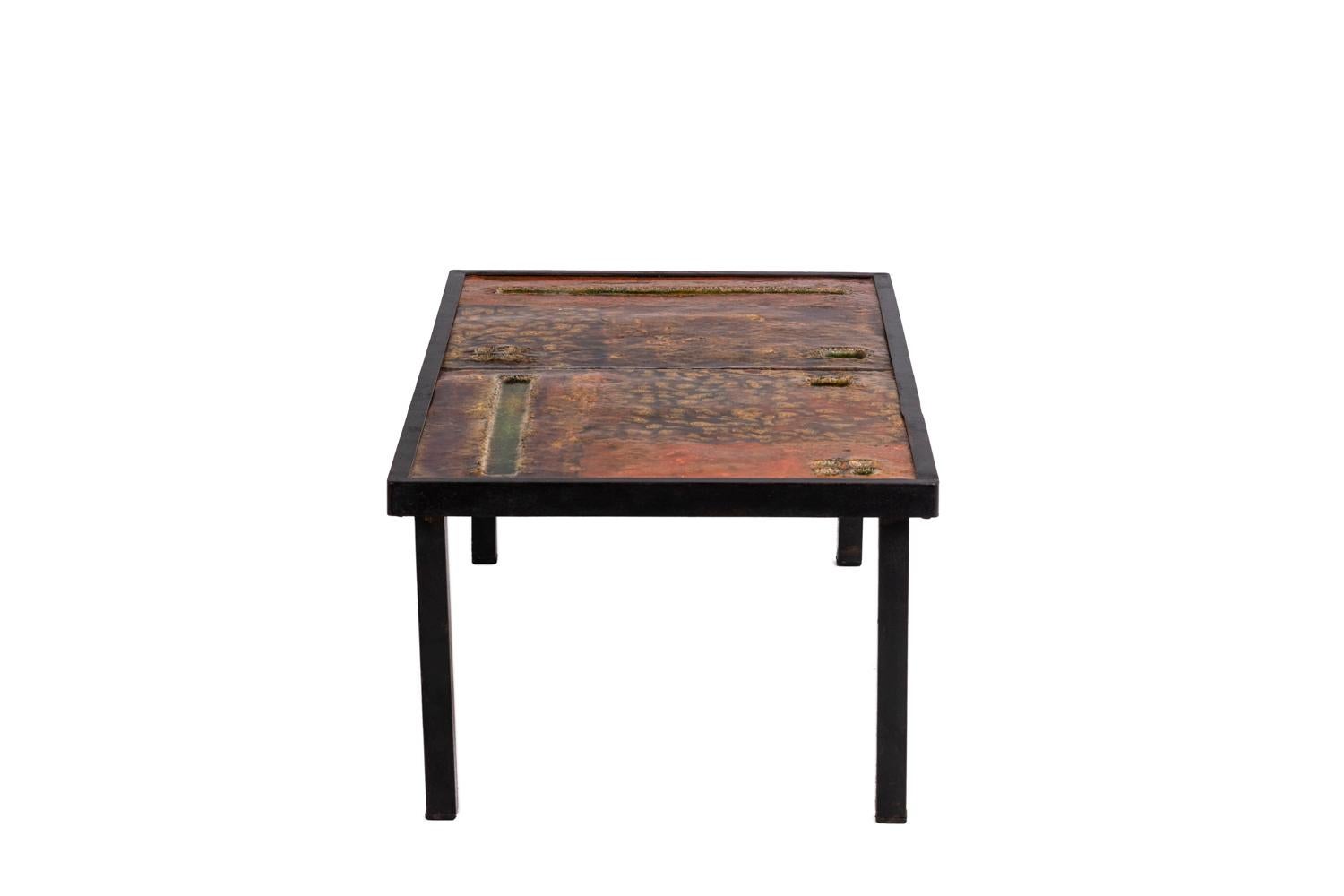 French Robert and Jean Cloutier, Coffee Table in Ceramic and Metal, 1950s For Sale