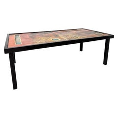 Robert and Jean Cloutier Coffee Table in Enameled Lava and Metal, France, 1950s