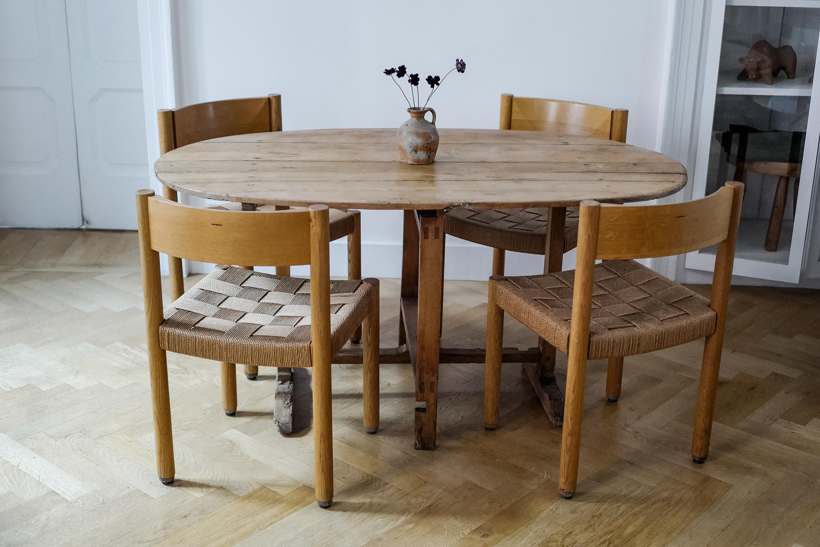 Set of Six Oak and Woven Rope Chairs Model 6200 by Robert & Trix Haussmann For Sale 2