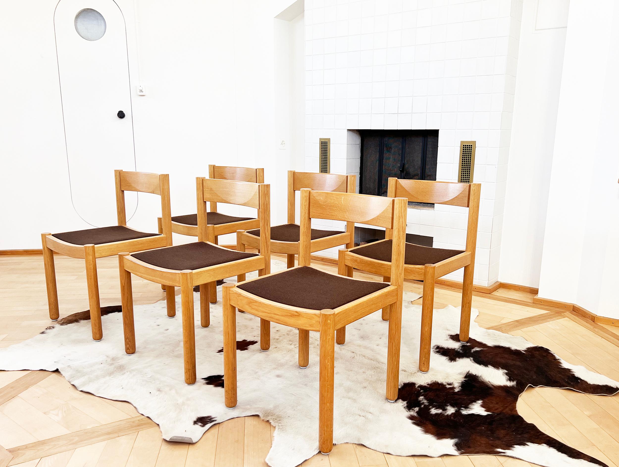 Swiss Robert and Trix Haussmann Oak Dining Chairs Midcentury 1963 Set of Six, 6 Piec For Sale
