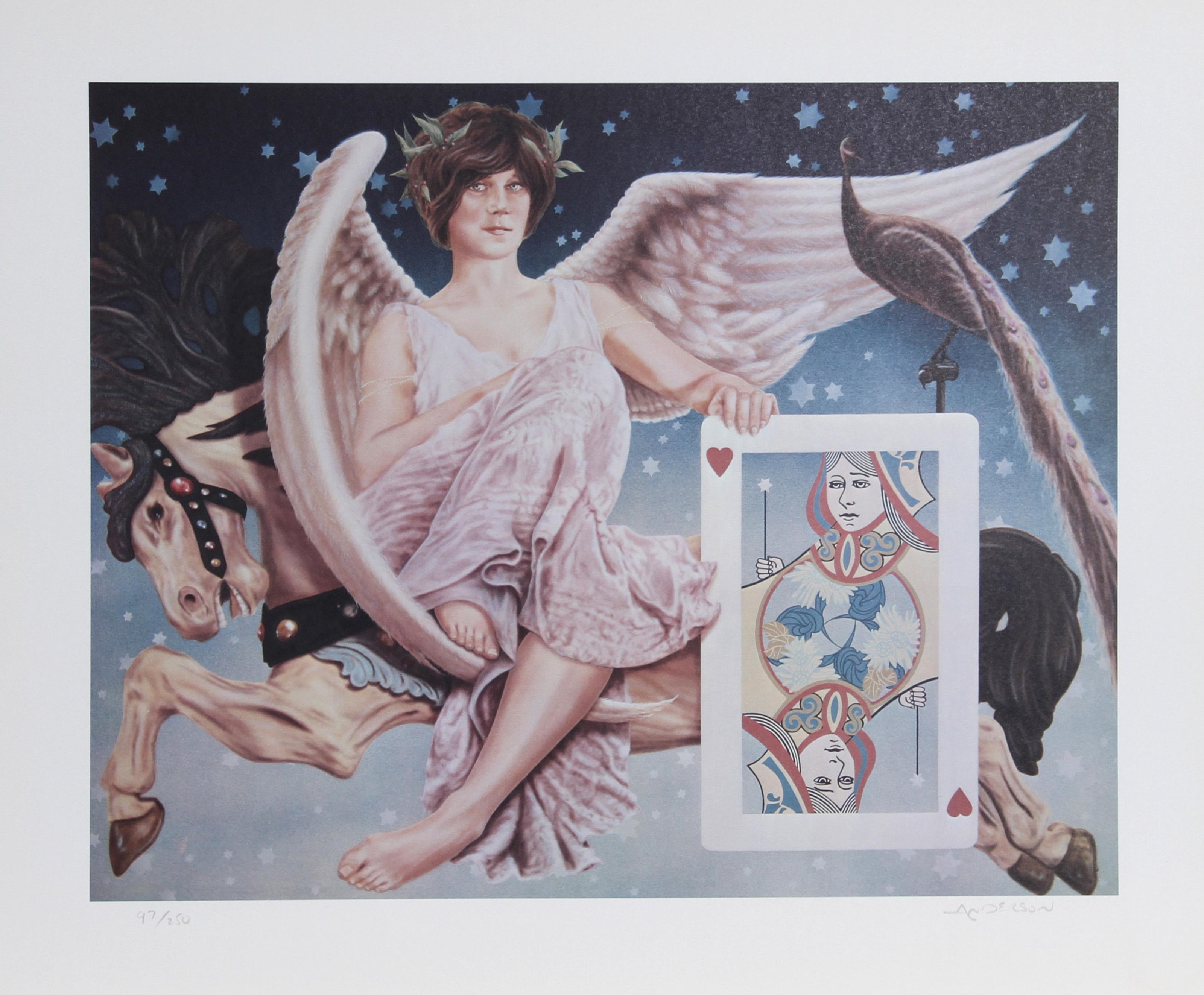 Robert Anderson, americano (1945 - 2010) - Il volo del cuore, Anno:  1980 circa, Medio:  Litografia, firmata e numerata a matita, Edizione:  250, AP, Dimensioni immagine:  18 x 22,5 pollici, Dimensioni:  23 pollici x 29 pollici (58,42 cm x 73,66 cm) 