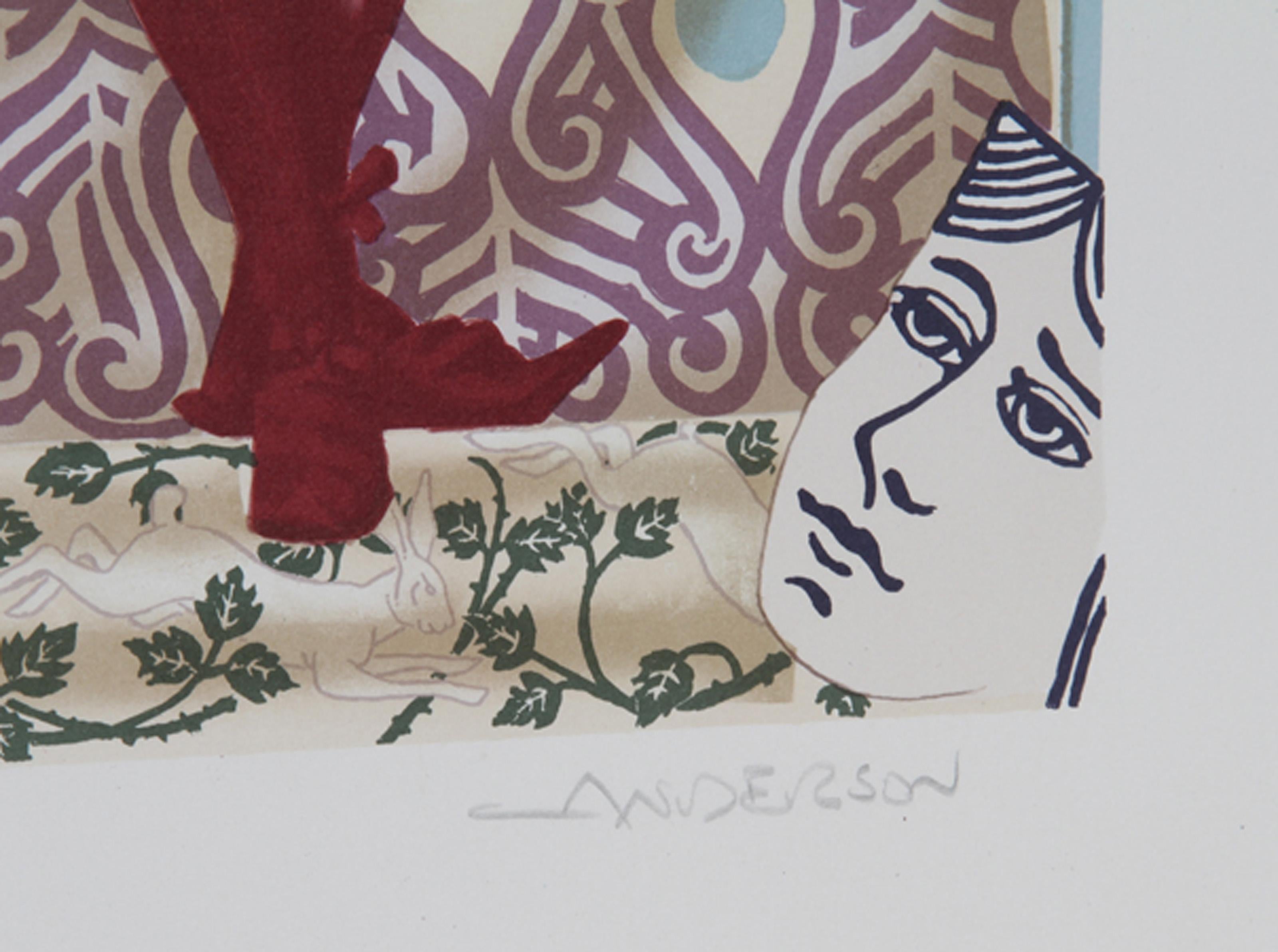 La construcción de una reina, litografía surrealista de Robert Anderson en venta 1