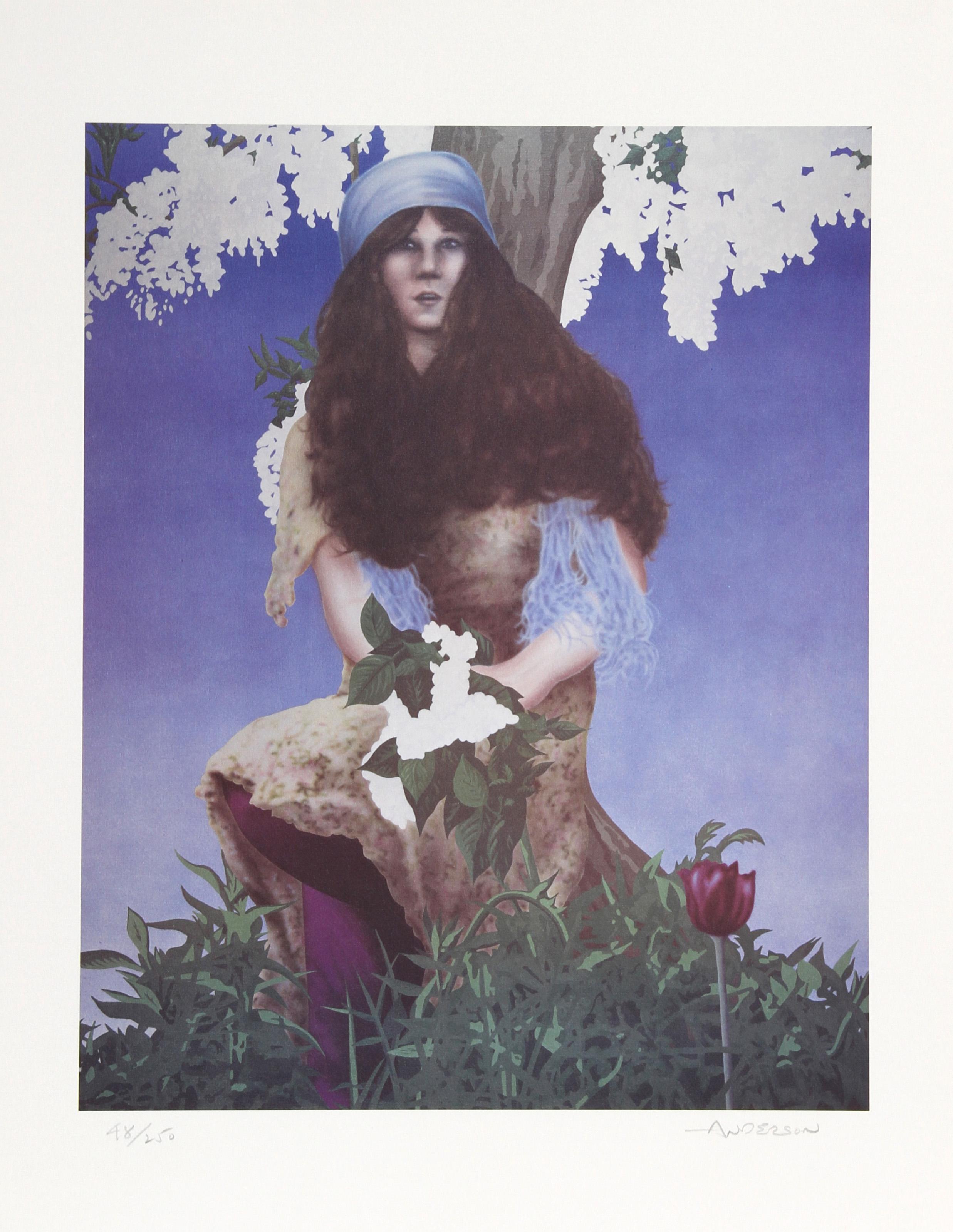 Robert Anderson, estadounidense (1945 - 2010) - Wisteria, año:  1979, Medio:  Litografía, firmada y numerada a lápiz, Edición:  250, AP, Tamaño de la imagen:  19,5 x 15,5 pulgadas, Tamaño:  71,12 cm x 50,8 cm, Descripción:  La mujer representada en