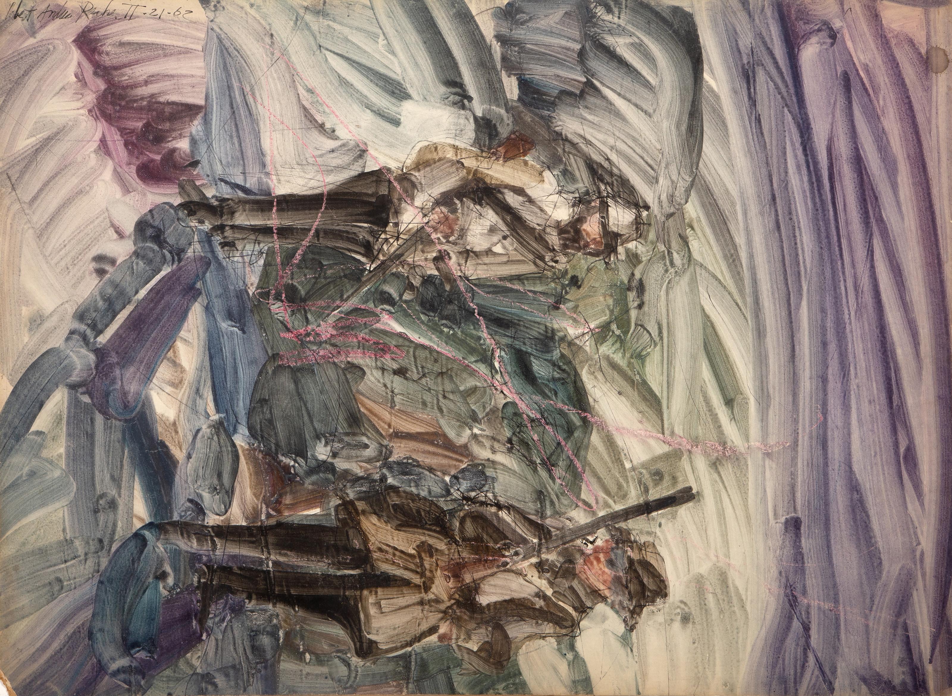 Abstract Painting di Robert Andrew Parker - Composizione astratta, Guazzo espressionista astratto su tavola