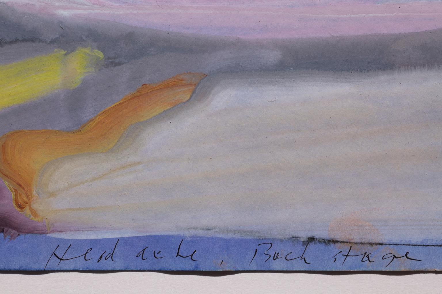 „“Headache-Rückseite“, liegende weibliche Figur, Gouache auf Papier im Angebot 2