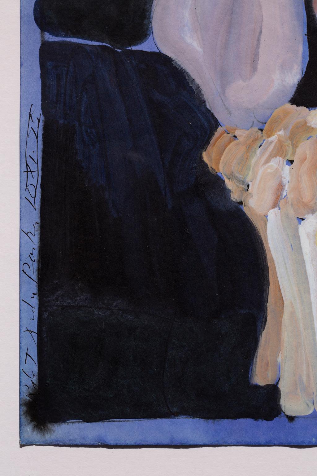 „“Headache-Rückseite“, liegende weibliche Figur, Gouache auf Papier im Angebot 3