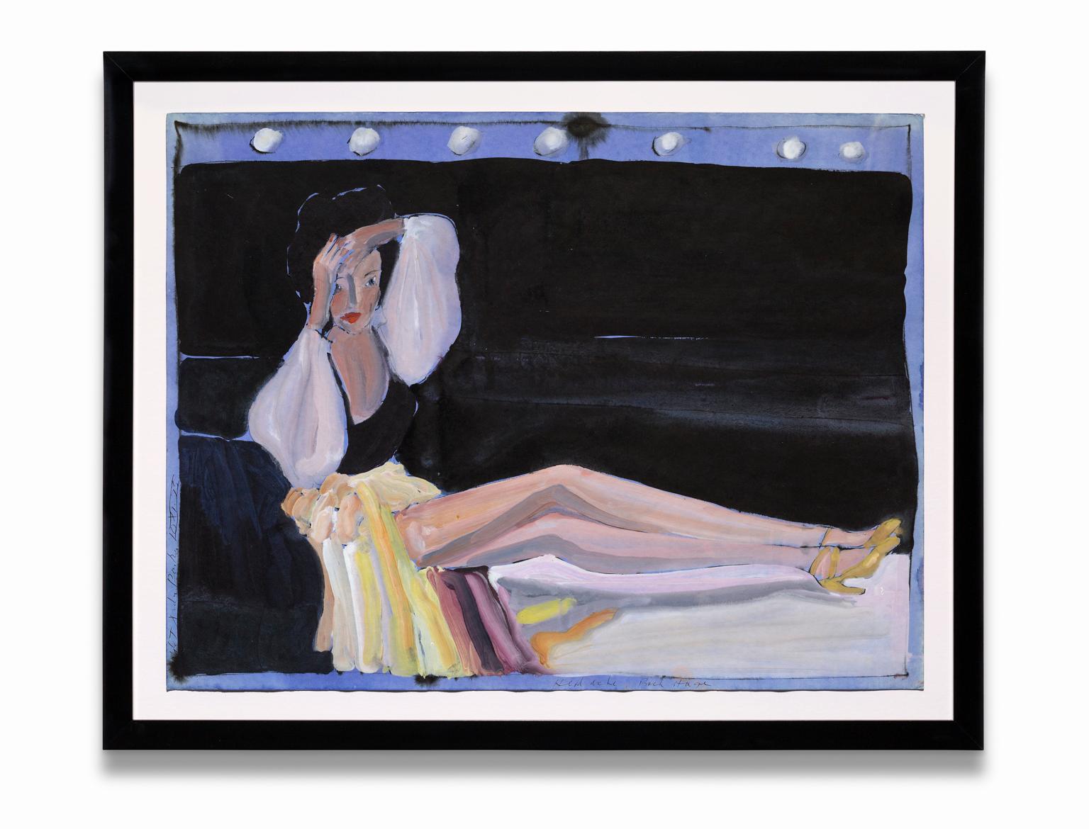 Robert Andrew Parker Figurative Painting – „“Headache-Rückseite“, liegende weibliche Figur, Gouache auf Papier