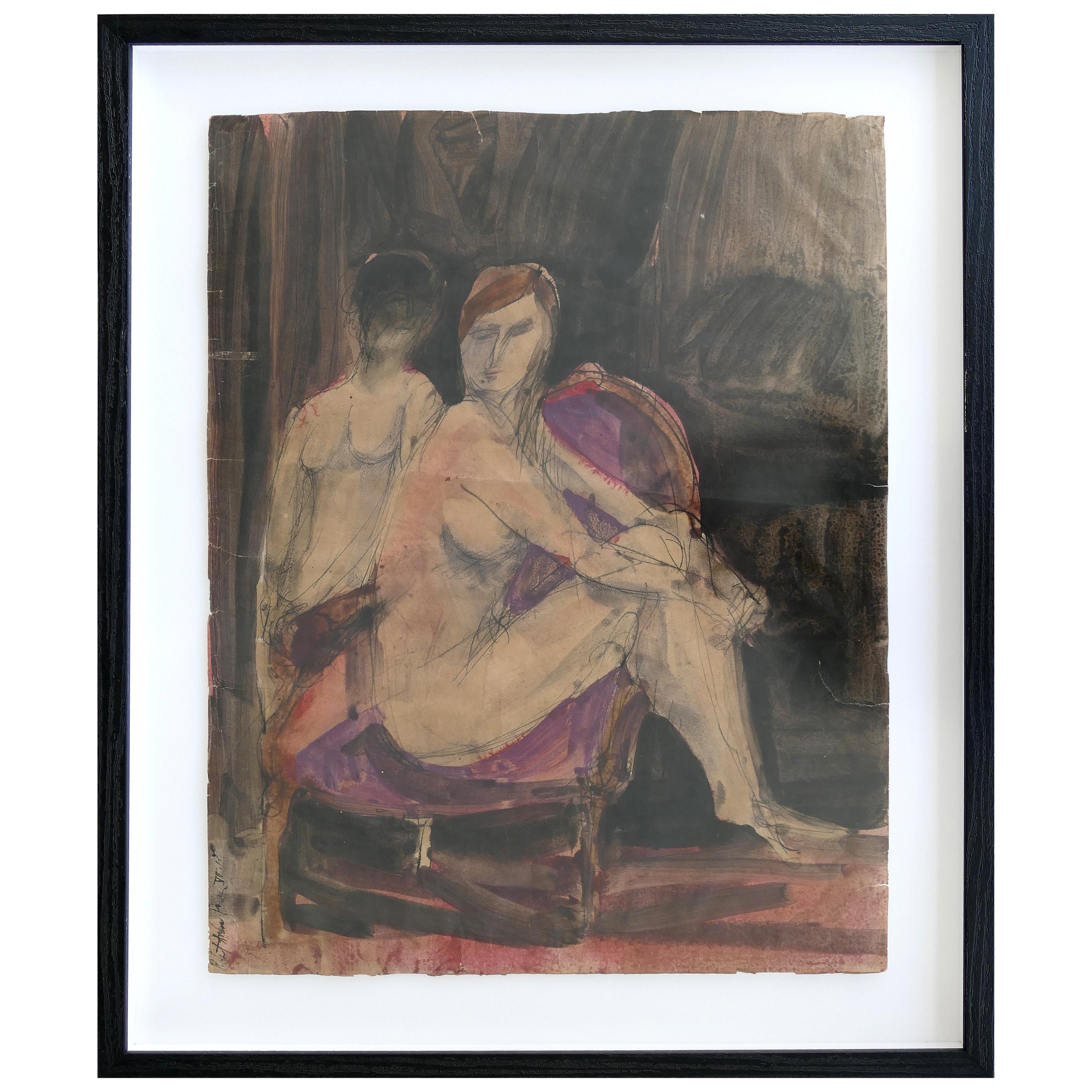 Robert Andrew Parker Abstract Painting of Two Figures in Aquatint