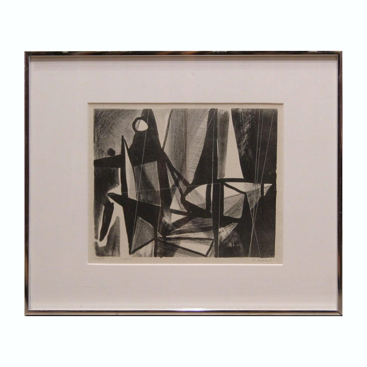 Robert Angeloch Print - "Night" Black and White Abstract Cubist Style Lithograph 3