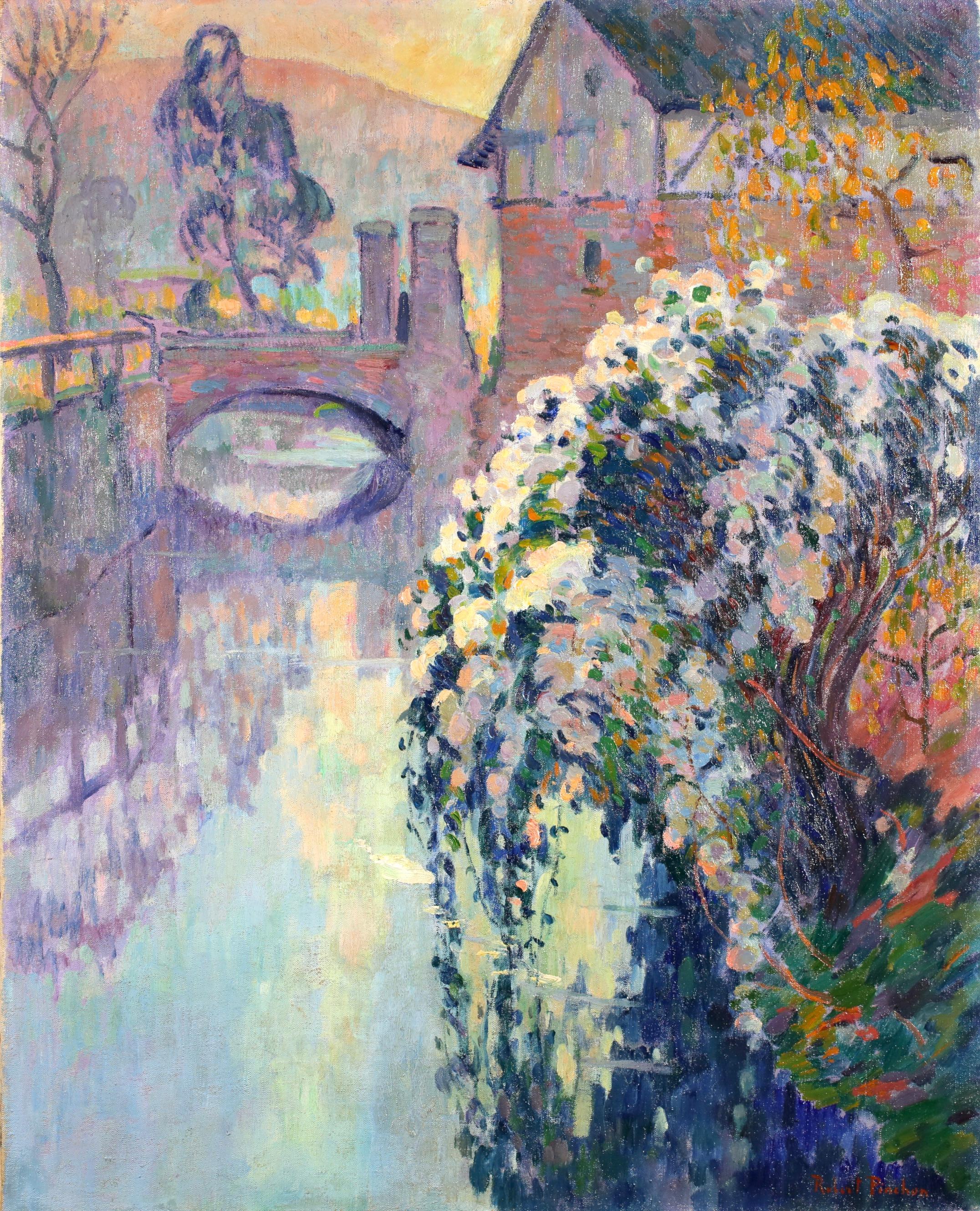 Arbres en fleurs - Post Impressionist River Landscape Oil by Robert Pinchon - Painting by Robert Antoine Pinchon